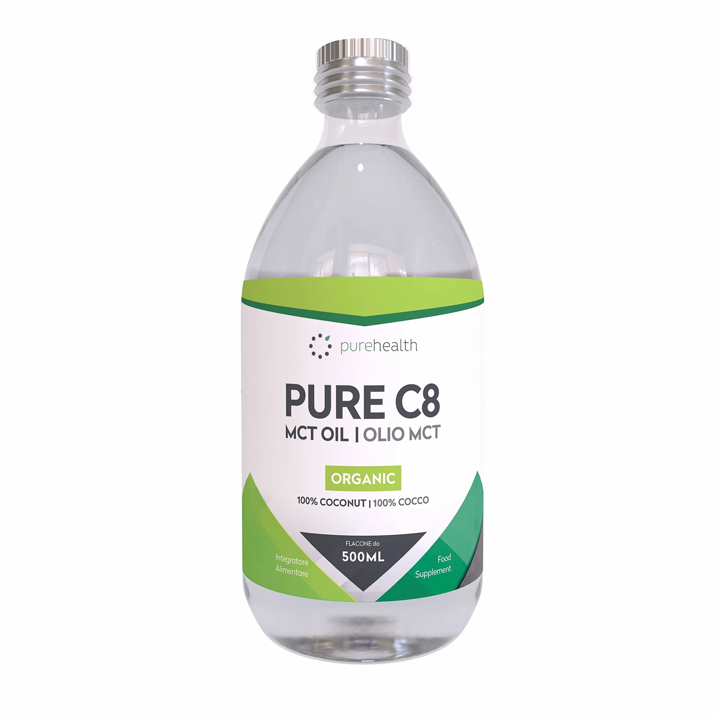 Huile de noix de coco MCT 100%| Acide caprylique C8 | Paléo | Cétone | Végétalien | Sans gluten | Bouteille sans BPA (500ml Biologique C8)