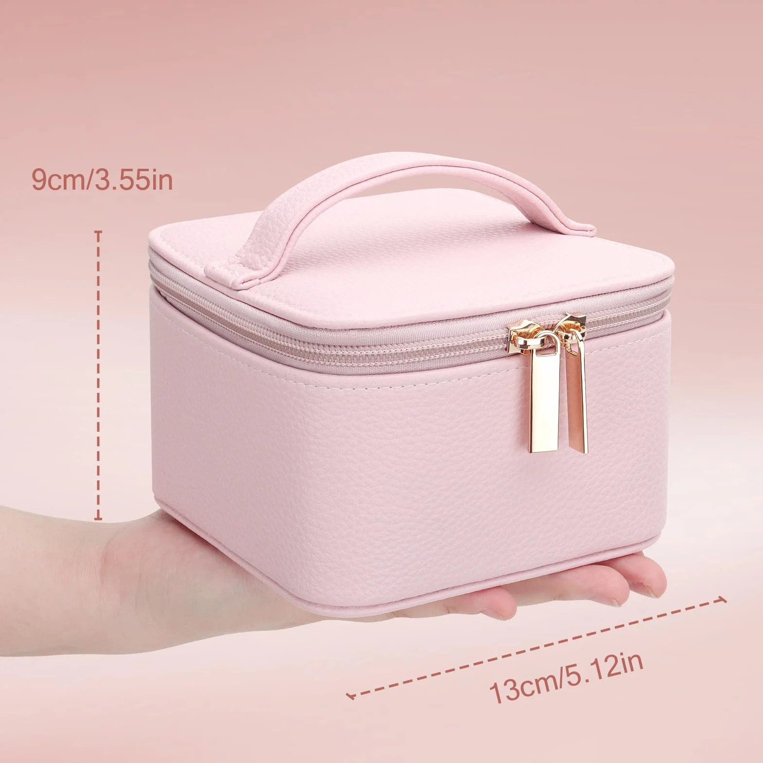 DesignSter Petite boîte à bijoux de voyage en cuir grain litchi 6 poches transparentes en velours rose