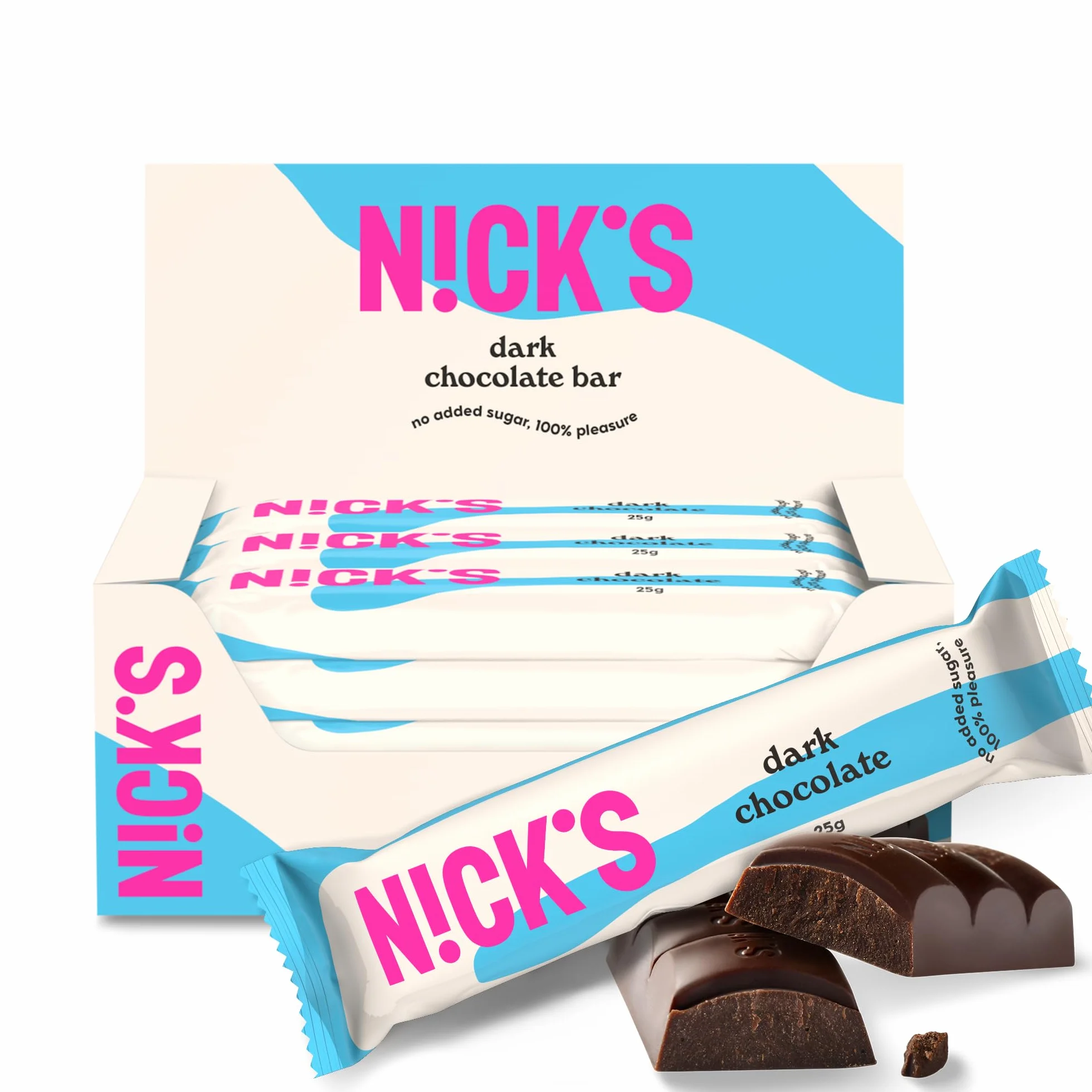 NICKS Barre Keto Chocolat Noir Sans Sucre Ajouté, Vegan, Sans Gluten, Sans Huile De Palme, Low carb |107 kcal,1g Net carbs (15 x 25g)