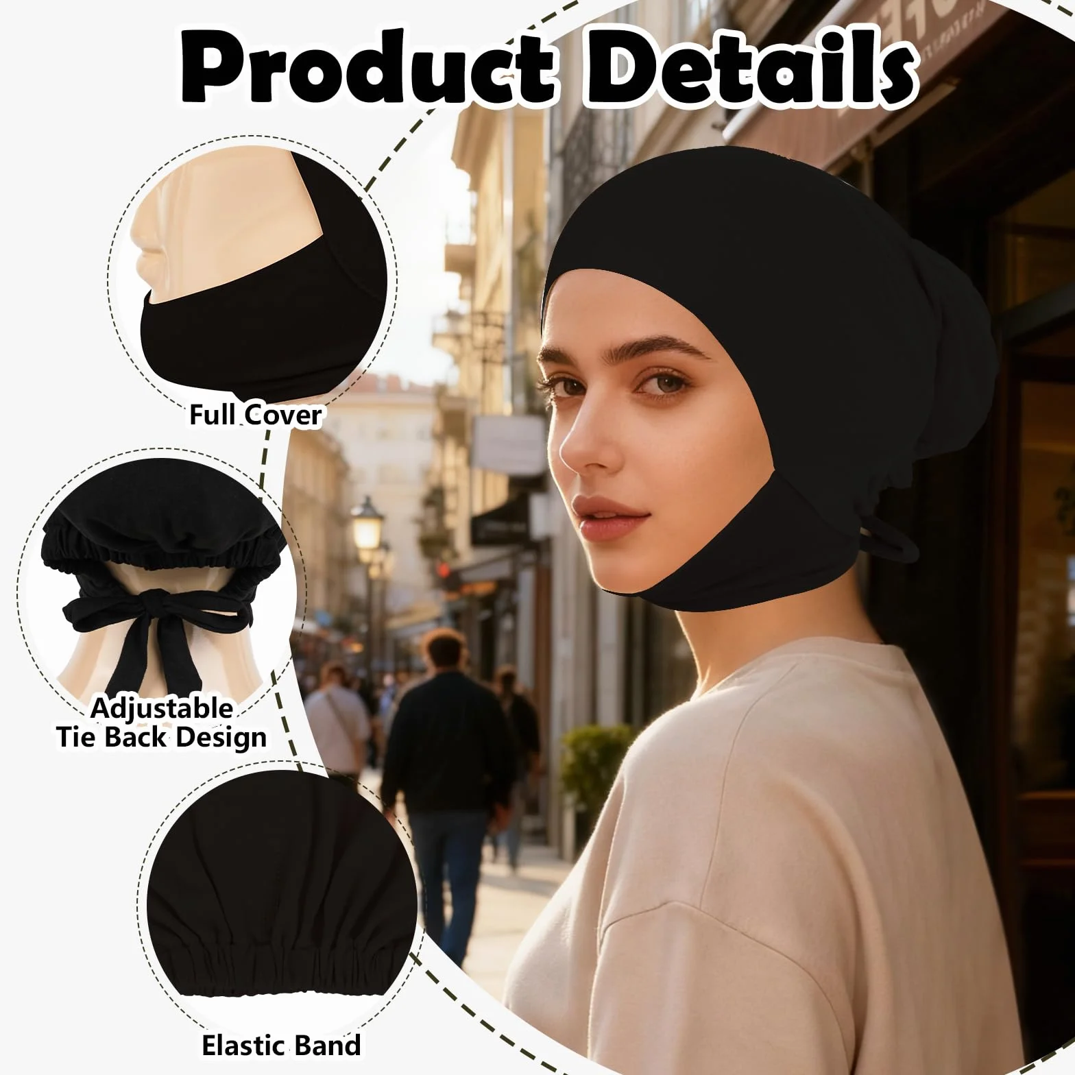 XEPST 3PCS Hijab Undercap pour Femmes, Sous Hijab Cap Tissu de Soie de Lait Underscarf Cravate de Couleur Unie Au Dos Turbans à Couverture Complète pour Femmes