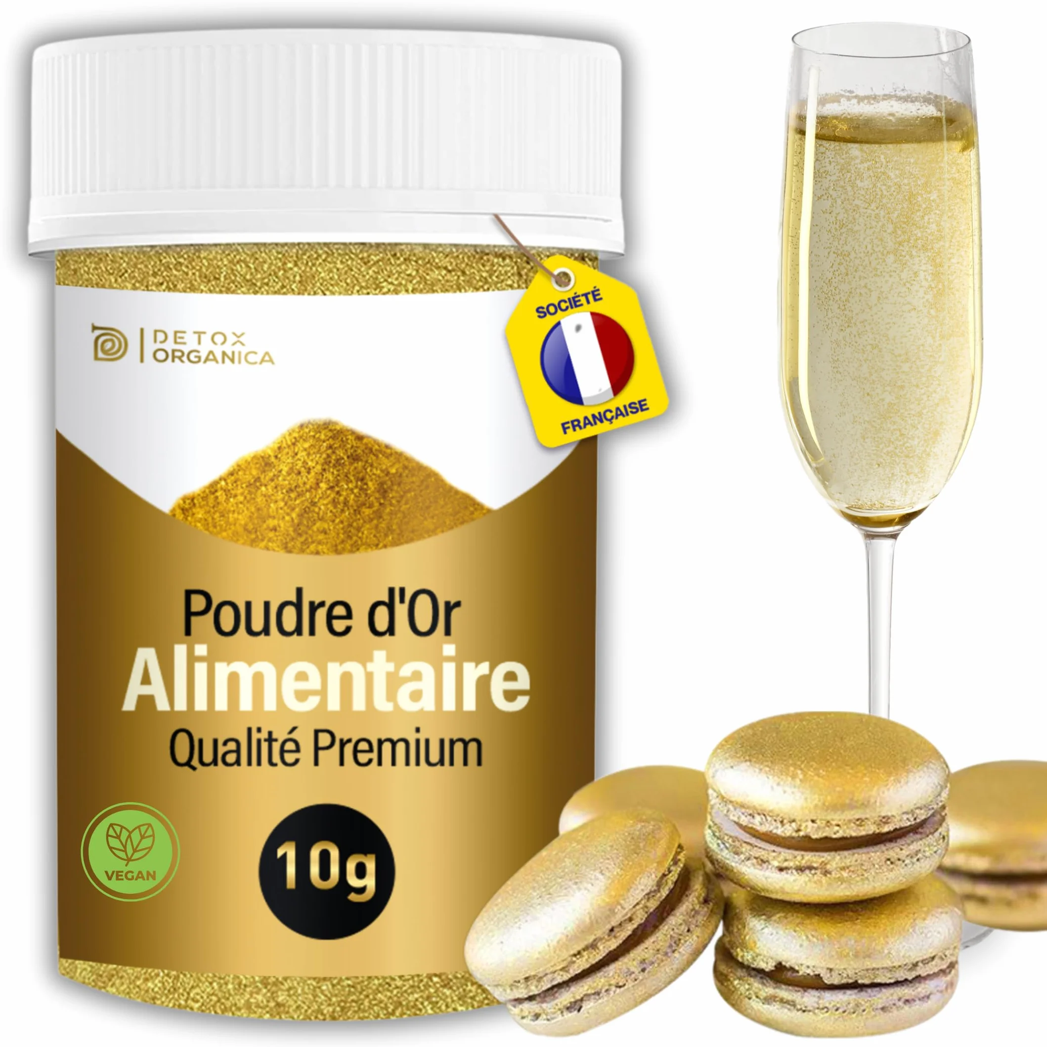 Poudre Alimentaire Or 10G - Colorante 100% ALIMENTAIRE - Paillettes Comestibles - Décoration Gâteaux, Chocolat, Macarons, Cocktails, Boissons, Déversez votre créativité ! (OR, 10 g (Lot de 1))