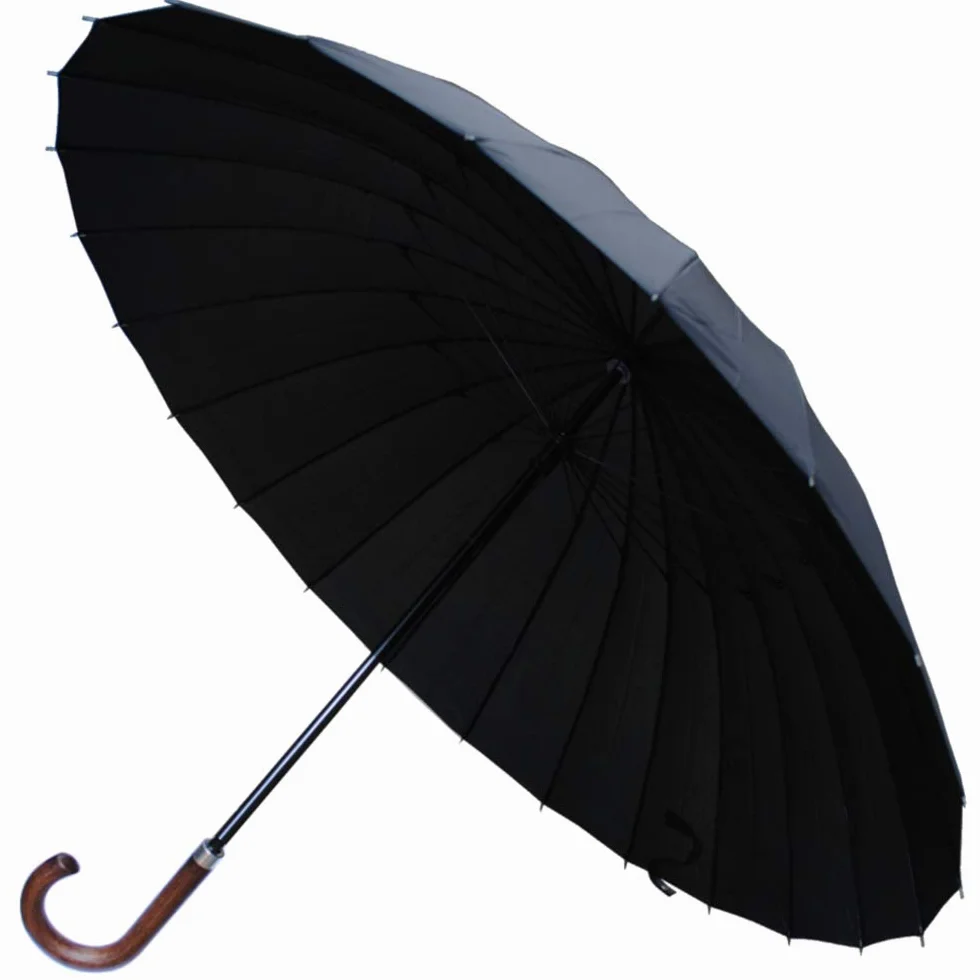 COLLAR AND CUFFS LONDON Parapluie Canne Solide Tempete Homme Femme - 24 Baleines Resistant Vent Fort Automatique - Grande Taille XL - Poignée en Bois - Renforcé Avec Fibre de Verre