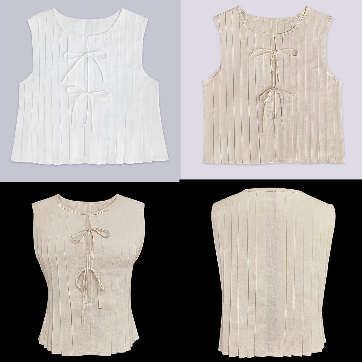 Débardeur en Lin noué sur Le Devant Chemise à Volants Babydoll Y2K sans Manches pour Femmes