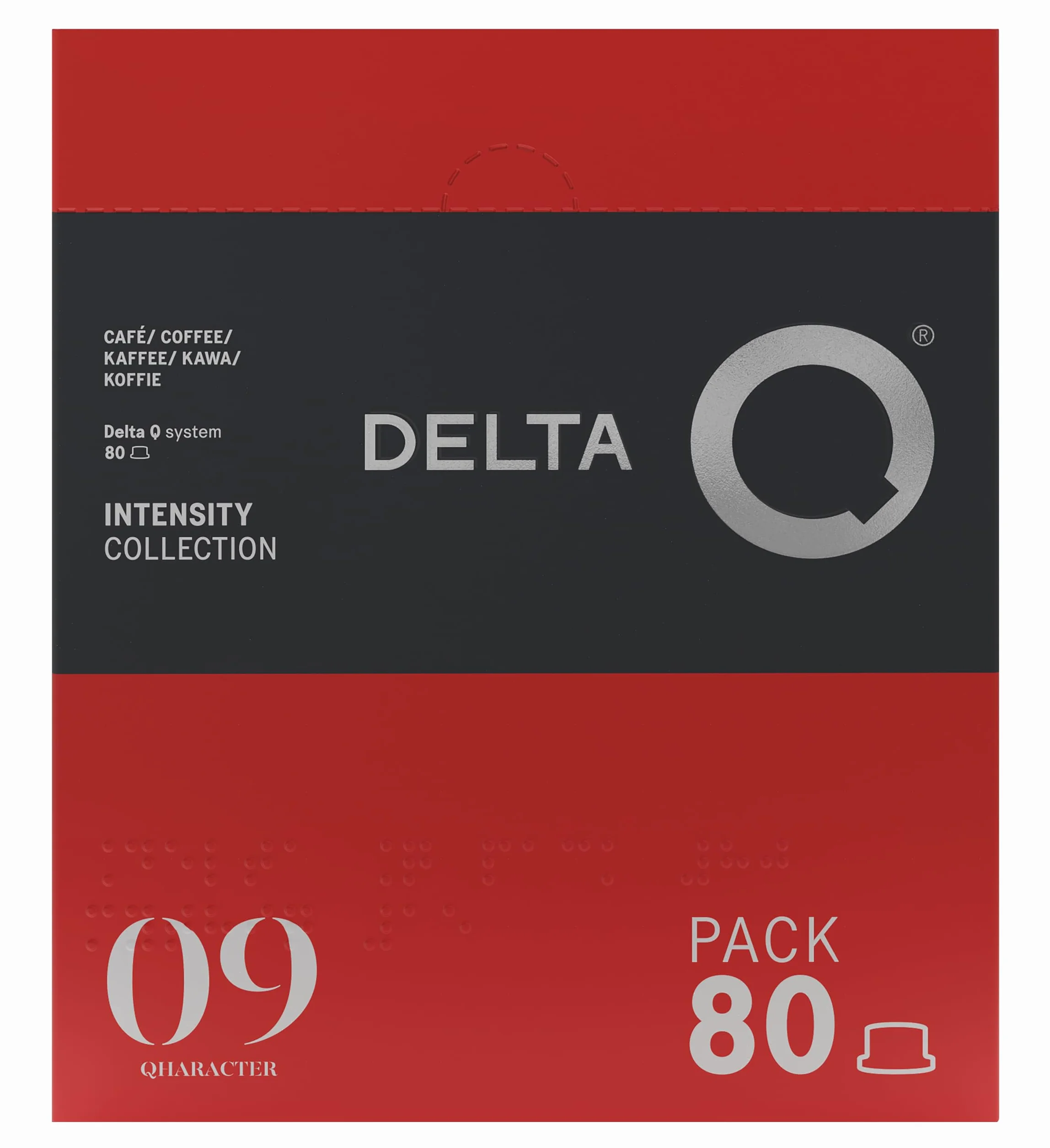 Delta Q 80 Capsules de Café Qharacter, Intensité 9 | Compatibles avec les Machines Delta Q, Espresso Intense aux Notes de Caramel et Fruits Secs, Fabriqué en Portugal