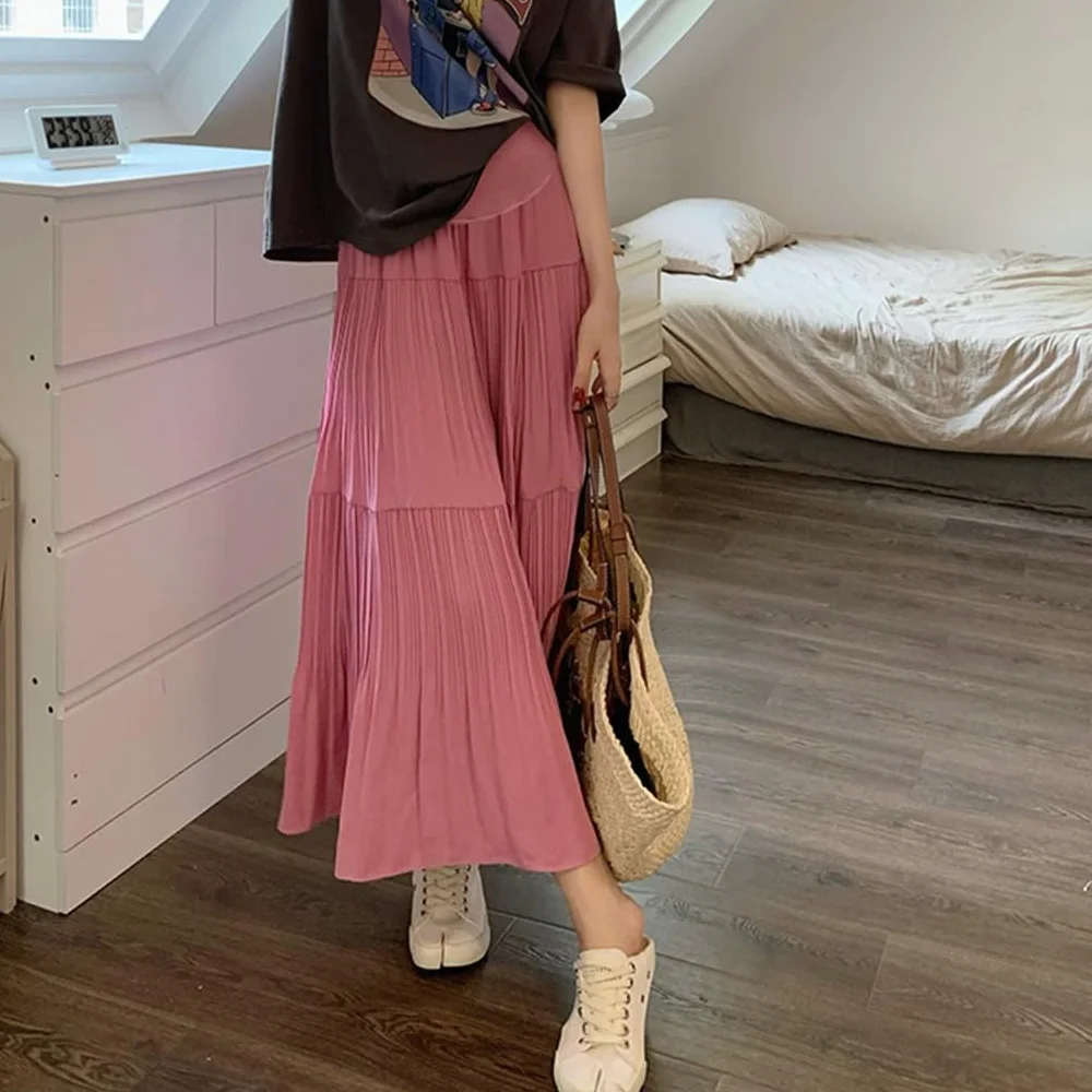 Jupe de Grossesse Maternité Over The Belly Longue Plissée Mousseline Noir Rose Plage Maxi