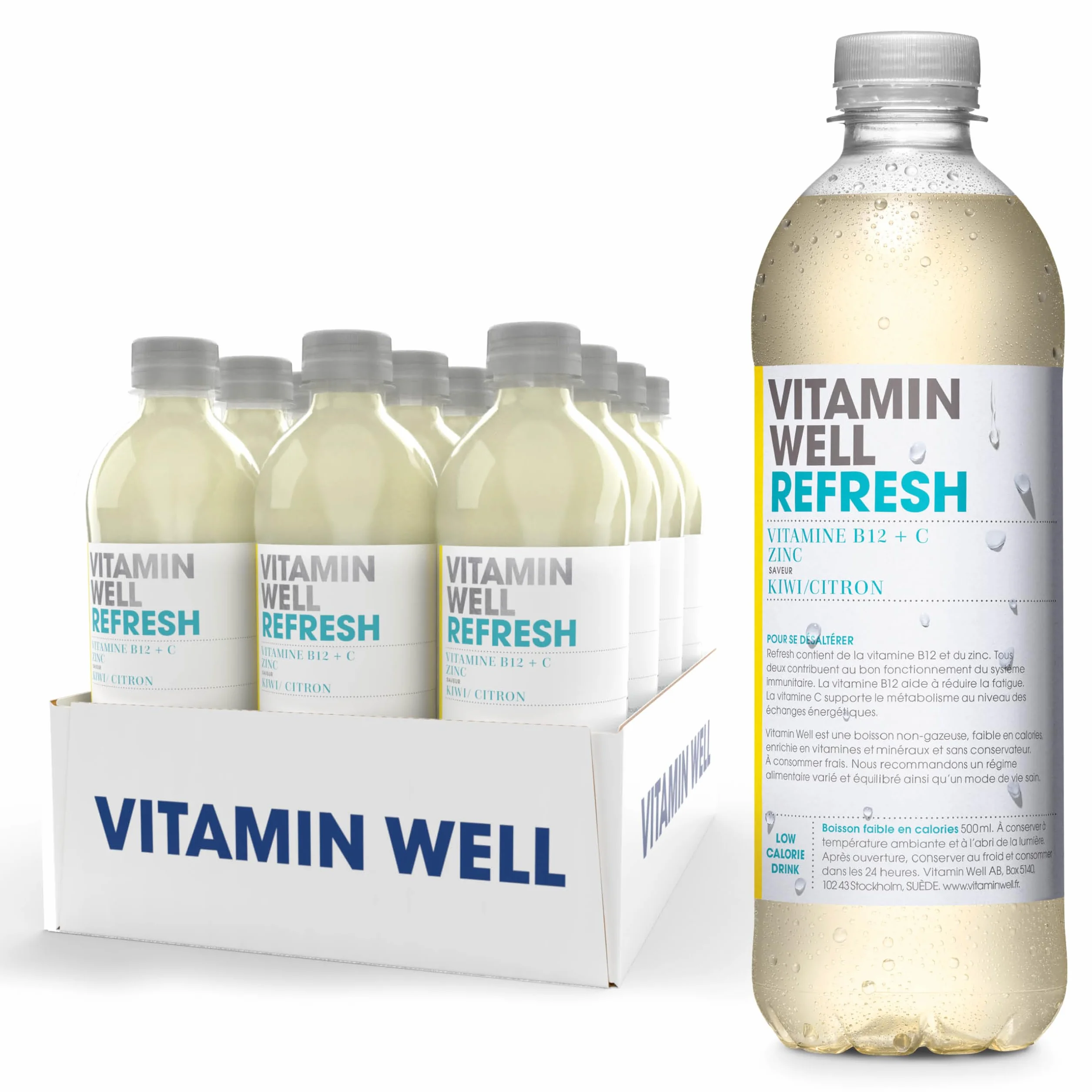 Vitamin Well - Boissons enrichies en vitamines et en minéraux goût kiwi, citron, 12x500ml (Refresh)