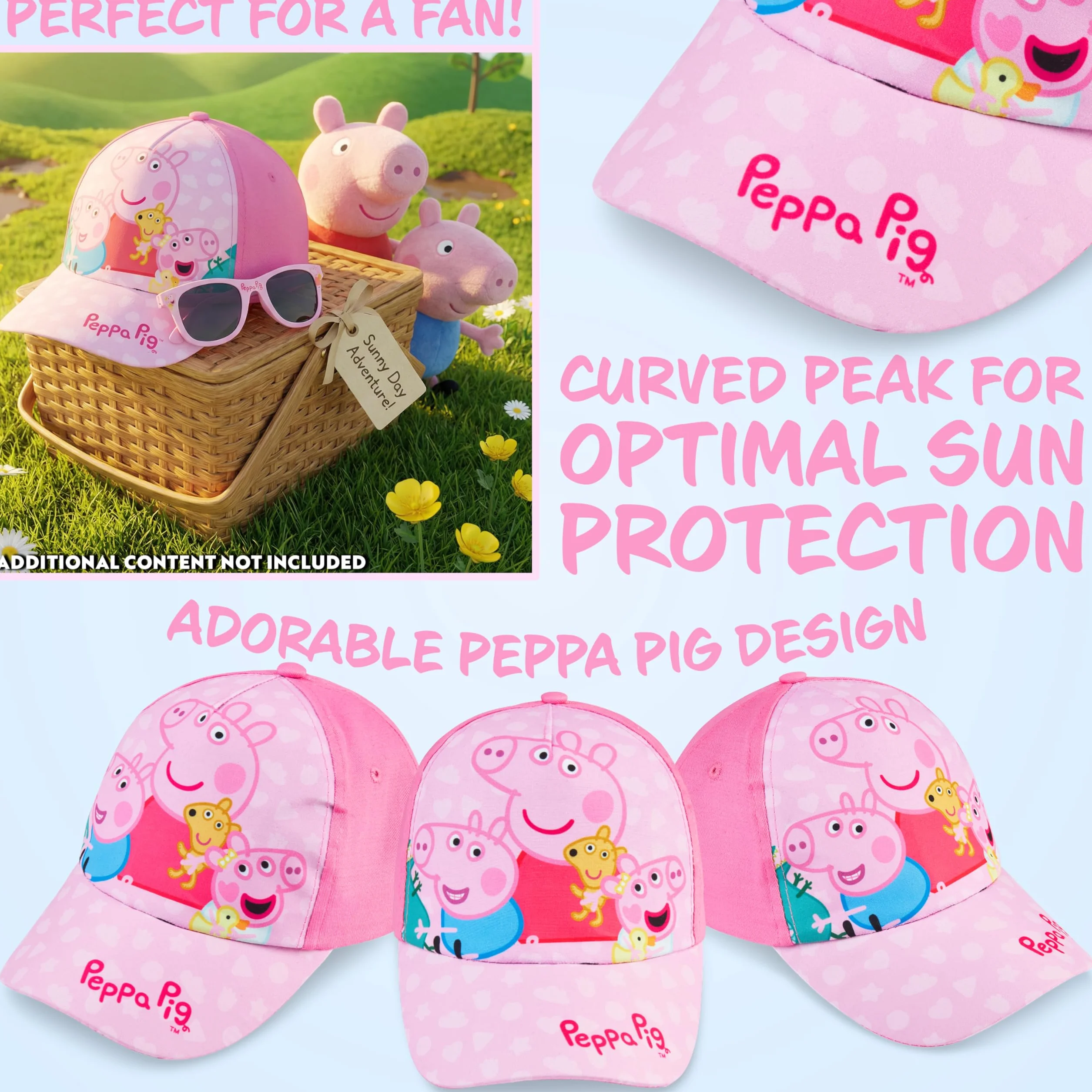 Casquette Baseball Fille Pat Patrouille Peppa Pig Réglable avec Protection UV