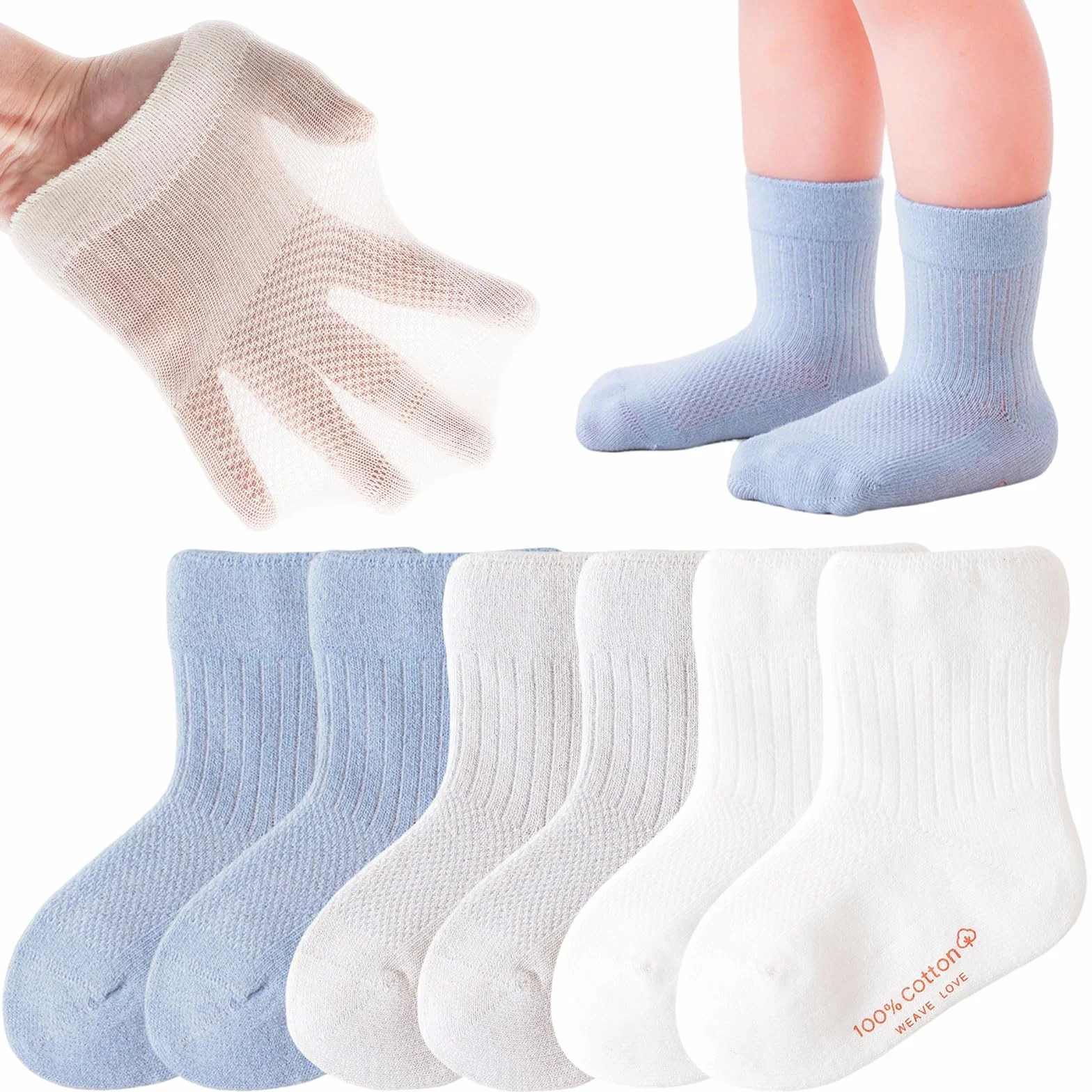 Chaussettes Coton Bébé Respirantes 6 Paires Enfants Garçons Filles