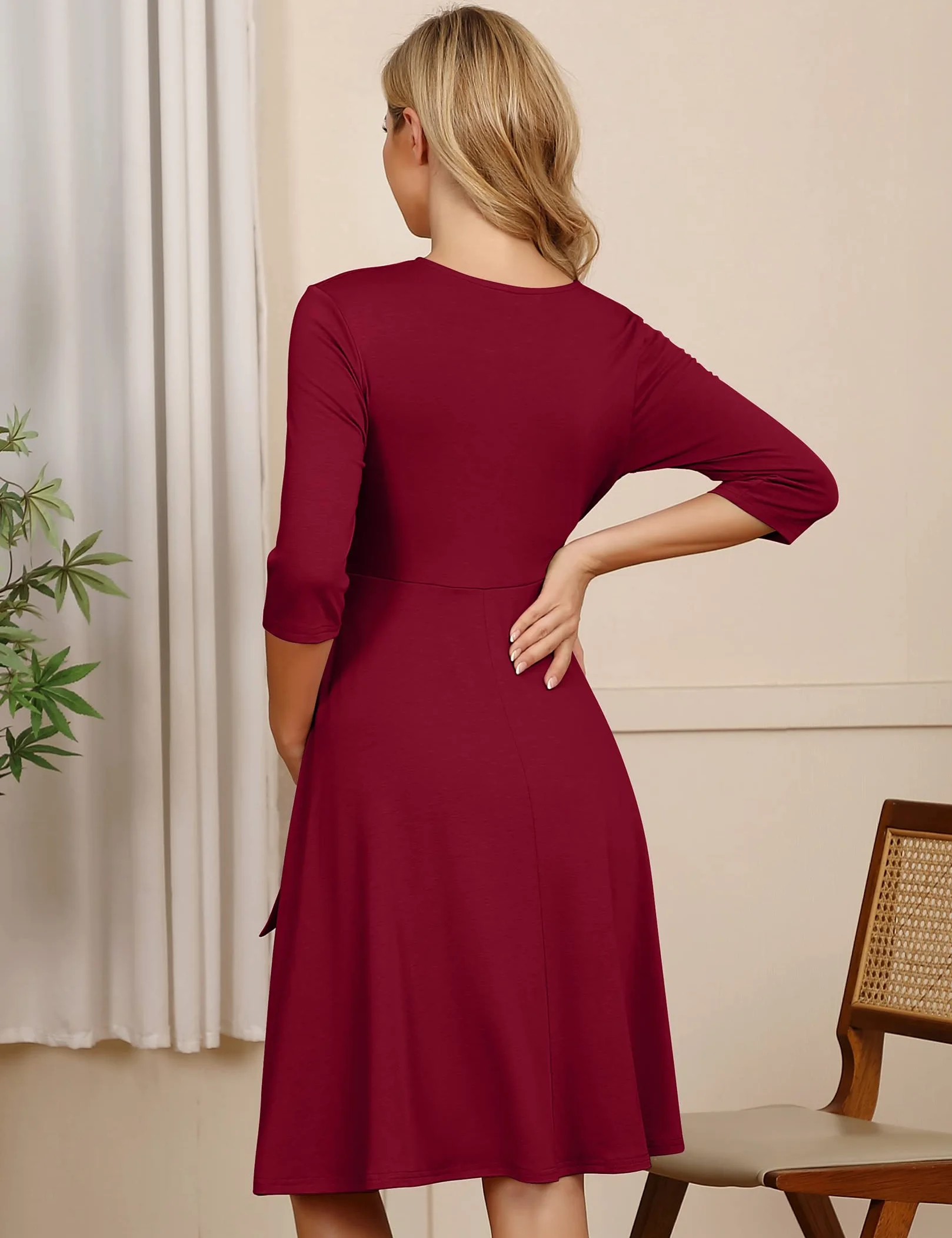 KOJOOIN Robe de Maternité Femme Enceinte Col V Manches Longues Ceinture