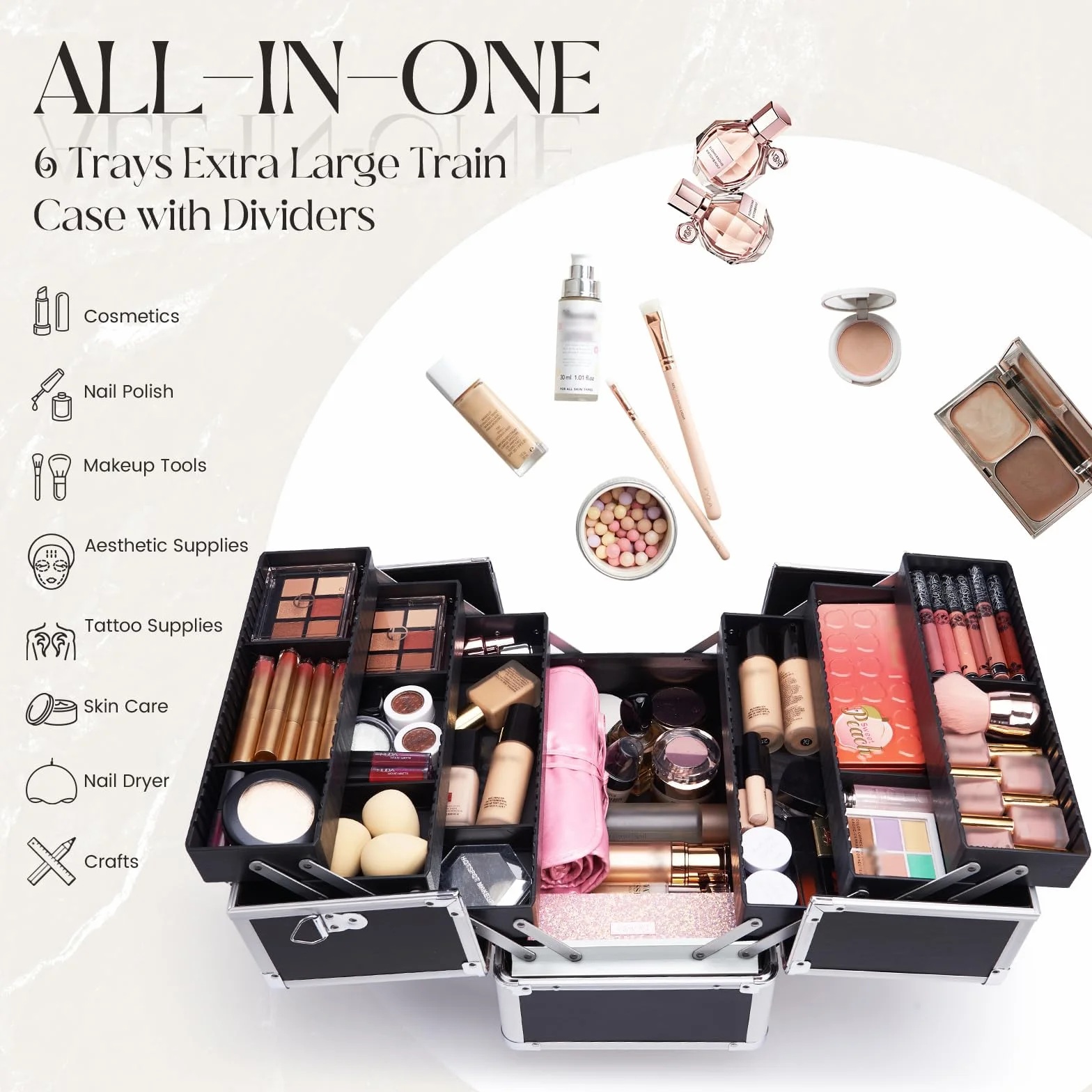 Joligrace Mallette à Maquillage Coffre de Rangement Vanité Boîte Cosmétiques Valise Professionnelle avec Bretelle et Clé, Noir