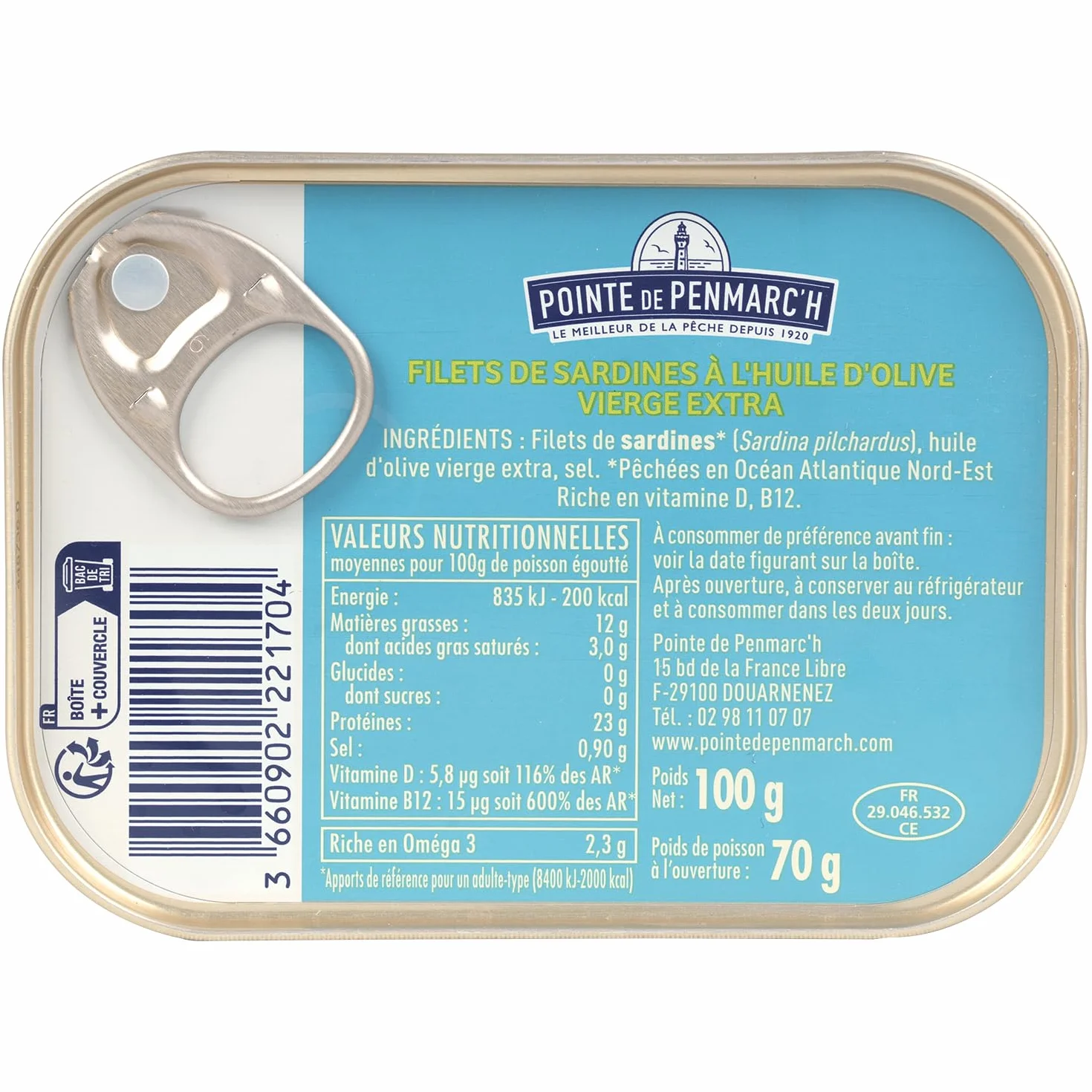 Filets de sardines à l'huile d'olive vierge extra Pointe de Penmarc'h le lot de 6 boîtes de 100 g - Livraison en 2 à 3 jours ouvrés depuis la Bretagne