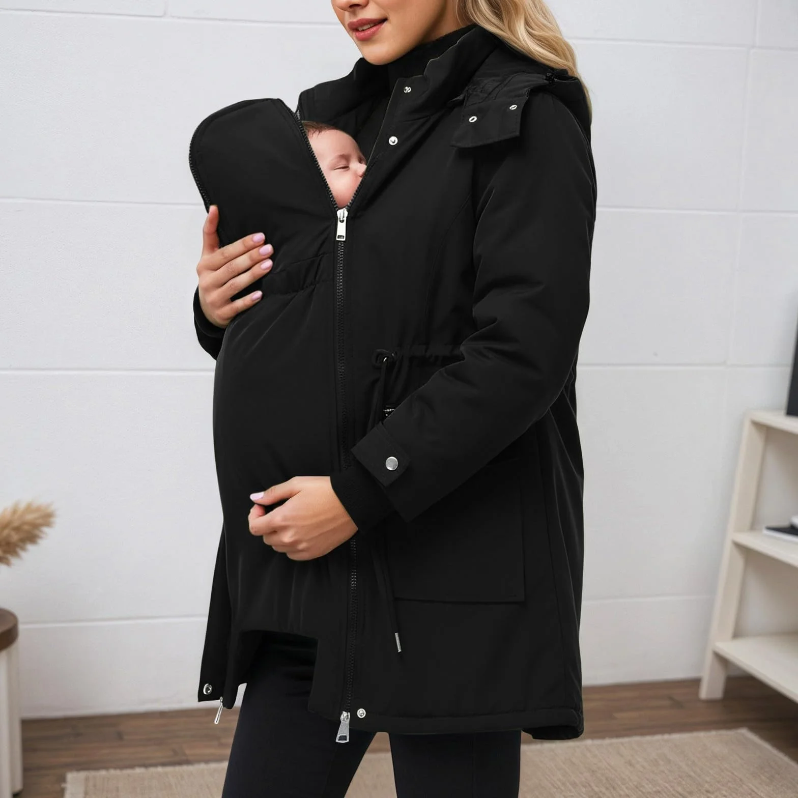 Veste De Portage Maman Bébé Insert Allaitement Kangourou Douce Confortable Manteau Grossesse Maternité Softshell Chaud Manches Longues