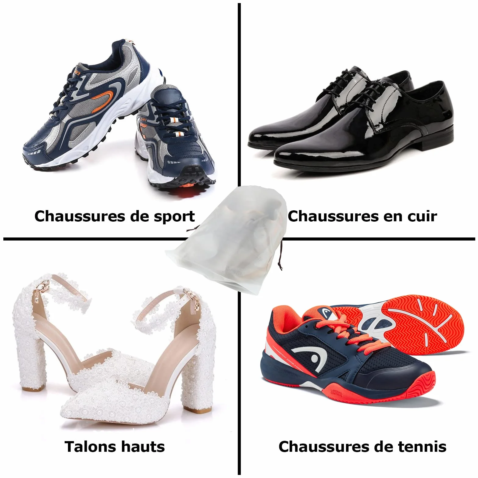 Lot de 60 Sacs à Chaussures de Voyage 40x30CM Transparents avec Cordon
