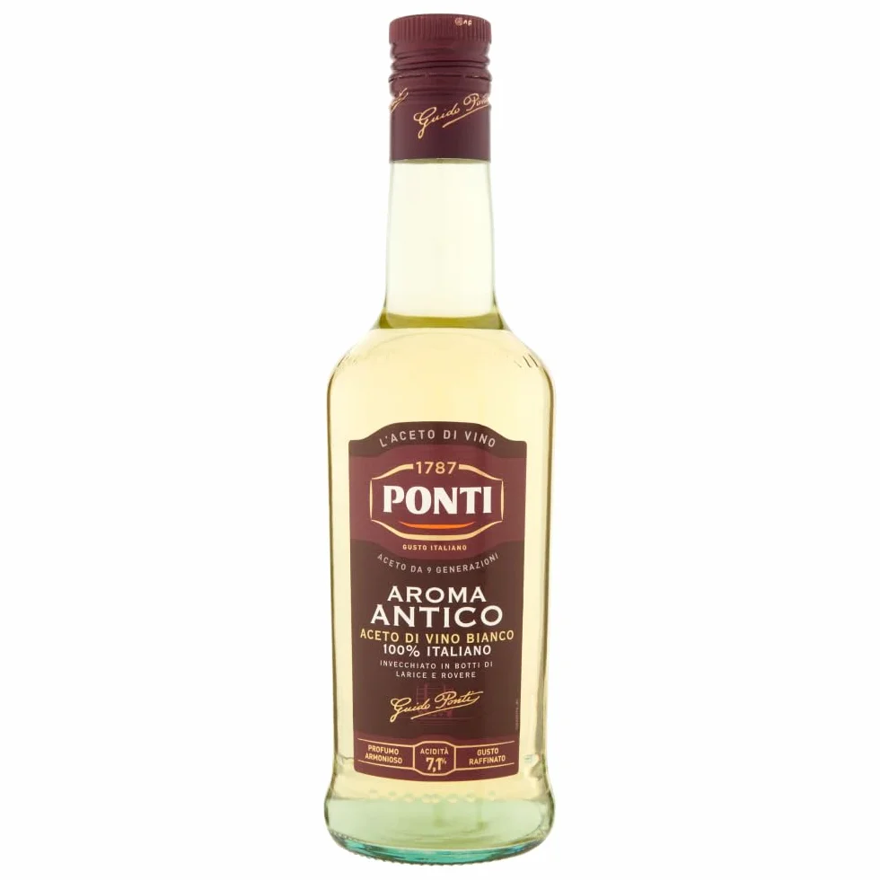 Ponti Lot de 3 bouteilles de vinaigre de vin blanc Aroma Antico Aceto di Vino Bianco 100 % vinaigre italien 500 ml + 1 sachet de talc Felce Azzurra 100 g