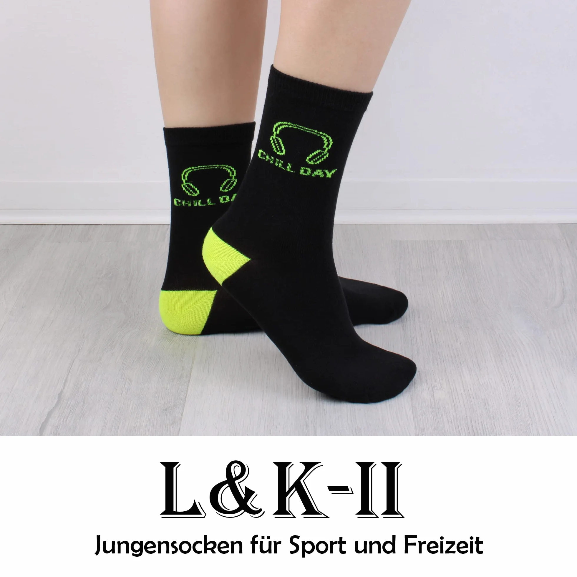 L&K-II 10/12 Chaussettes enfants coton hiver motifs fusée football Dino