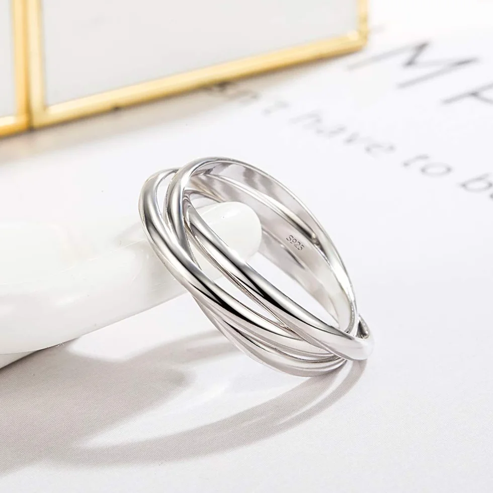 Dankadi Bague Entrelacé 925 Argent 3/5/9 Pièces Largeur 4/6/9mm Taille 49-70mm Anneau Multiple Lot