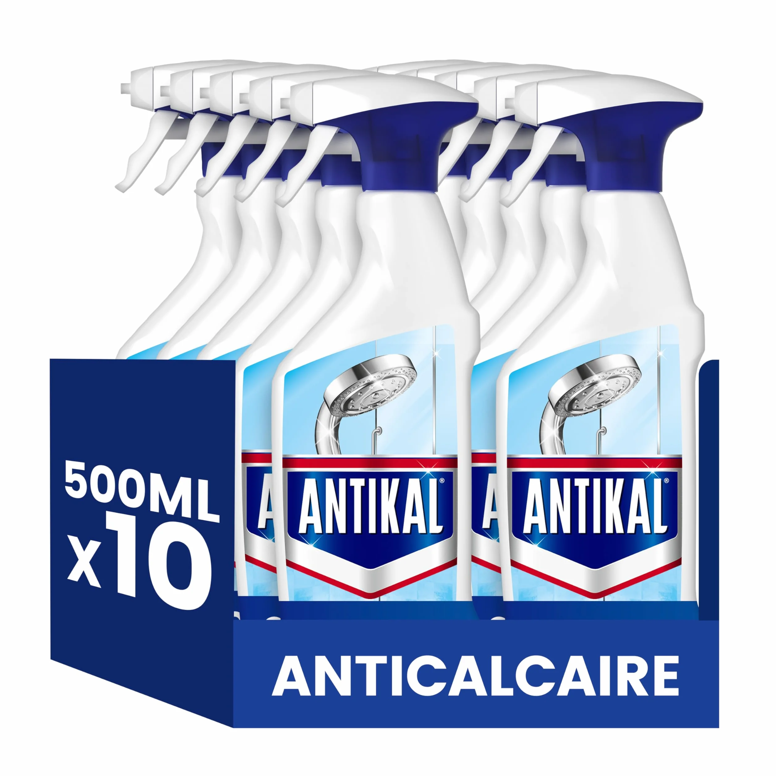 Antikal Spray pour Salle de Bain (500ml x10), Technologie Anti-Gouttes, Élimine Jusqu’à 99.99% Du Calcaire, Parfum Classique