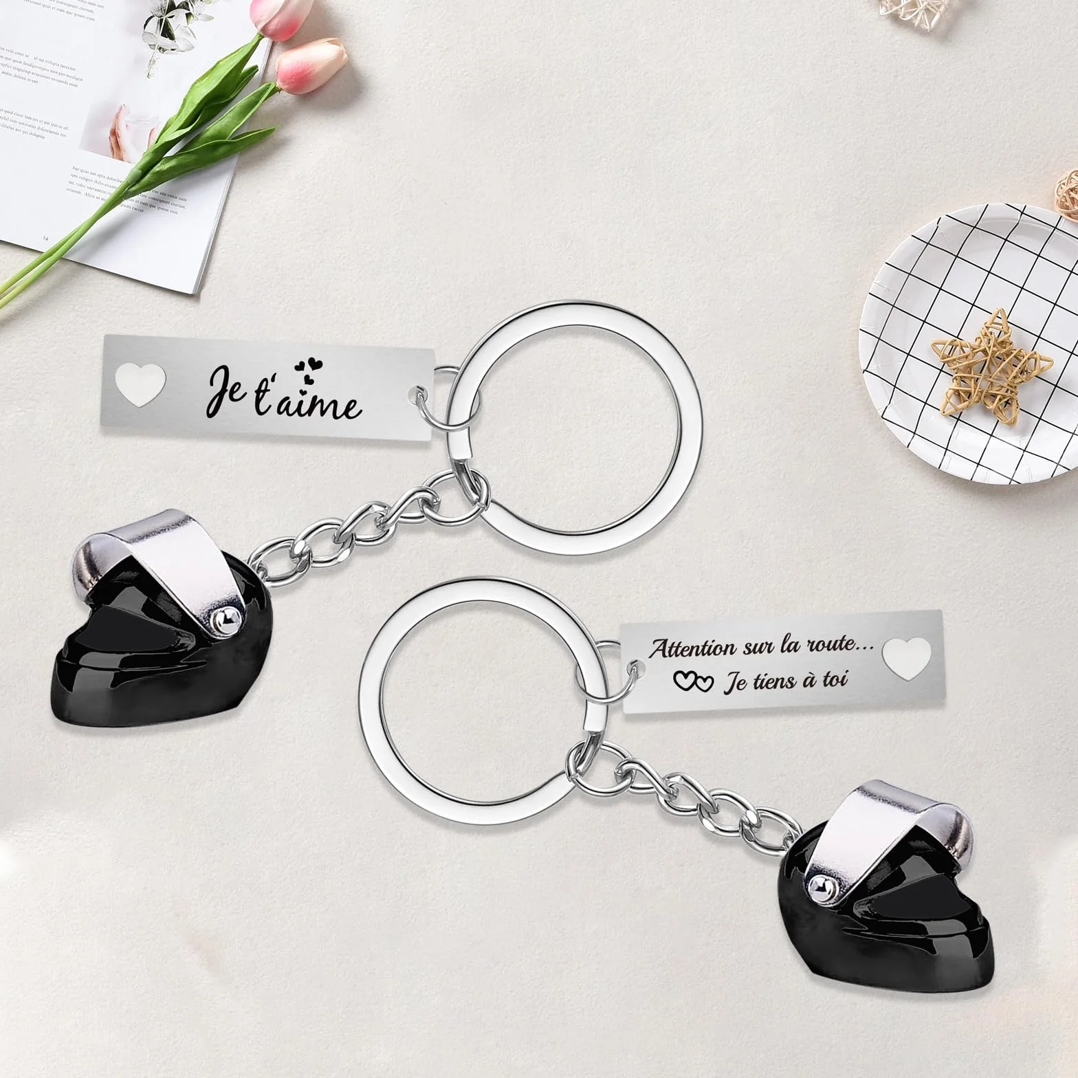 Porte-clés Voiture Moto Personnalisé Texte recto verso Cadeau Couple Saint-Valentin