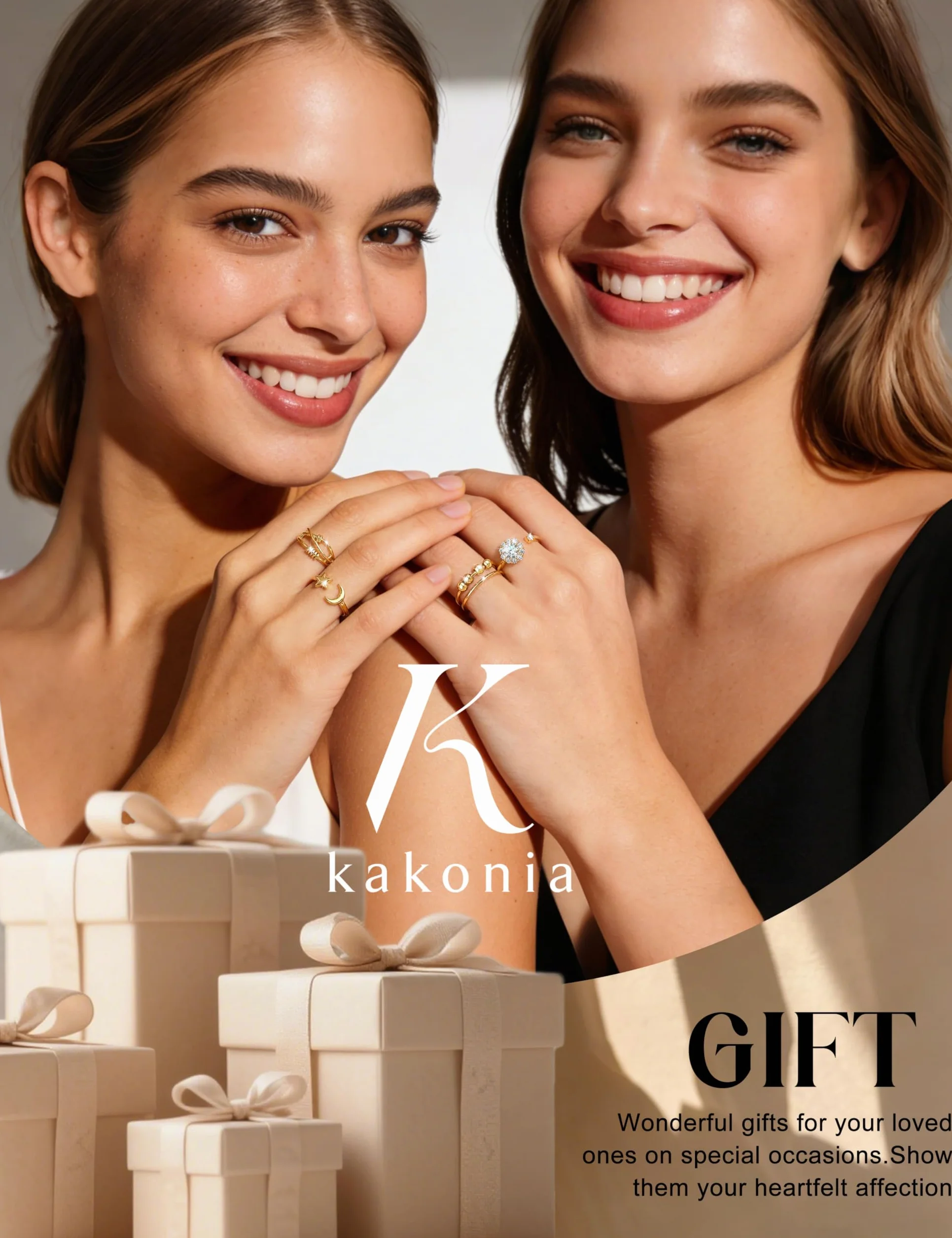 Kakonia 9 Pièces Bague Anti Stress Femme Enfant Argent Or Fidget Bague Anxiété Rotative Antistress Reglable Empilables Spinner Ensemble Relaxation
