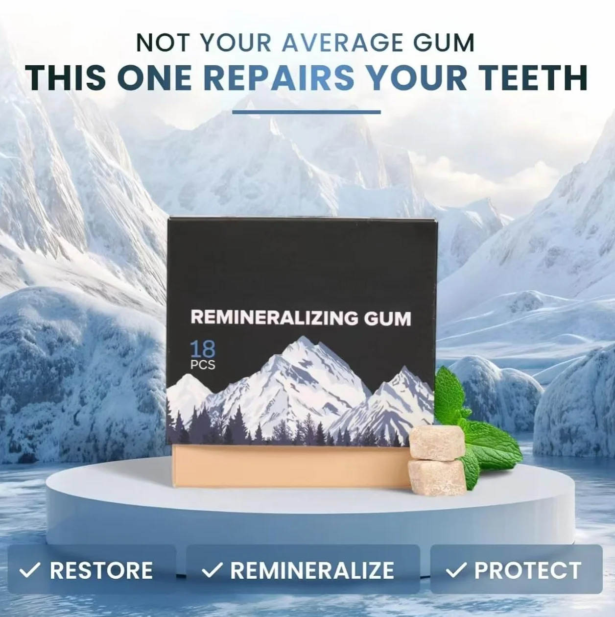 Reminéraliser la gomme, le nano-hydroxyapatite Porgum Support ， Vitamines des dents ， Sous-mélancopes reminenalise la chewing-gum, la respiration fraîche et la protection de l'émail,4Pcs