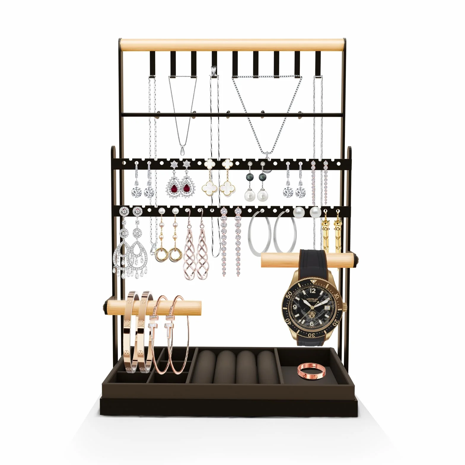 Présentoir à Bijoux Porte-Chaîne en Velours, Support de Rangement pour Chaînes Boucles d'Oreilles Bagues Bracelets Montres, Noir