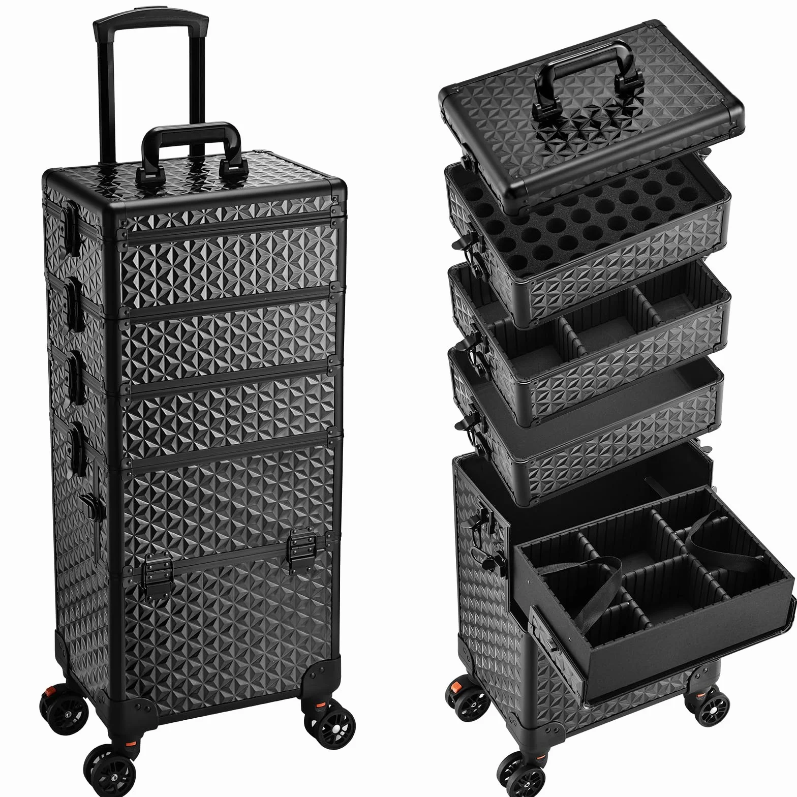 Valise Maquillage Professionnelle sur Roulettes en Aluminium Noir Clair
