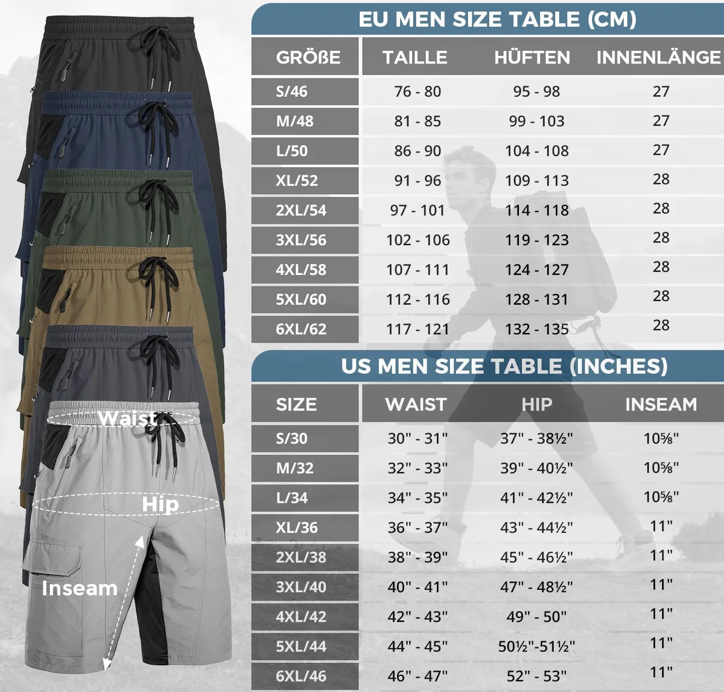 Wespornow Bermuda Homme 5 Poches Sport Séchage Rapide Pantalon Court Extérieur Stretch Randonnée Trekking