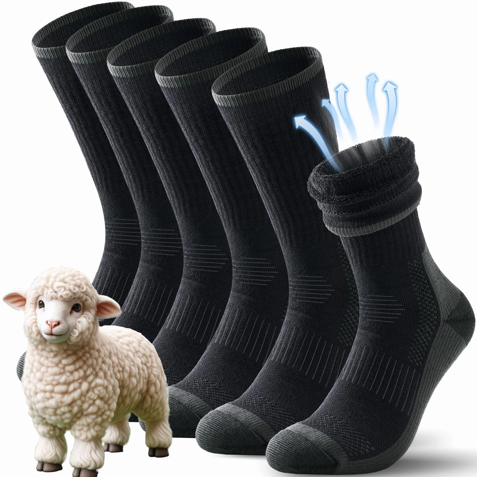 TANSTC Chaussettes de Randonnée en Laine Mérinos pour Femme Anti-ampoules Respirantes 3 Paires