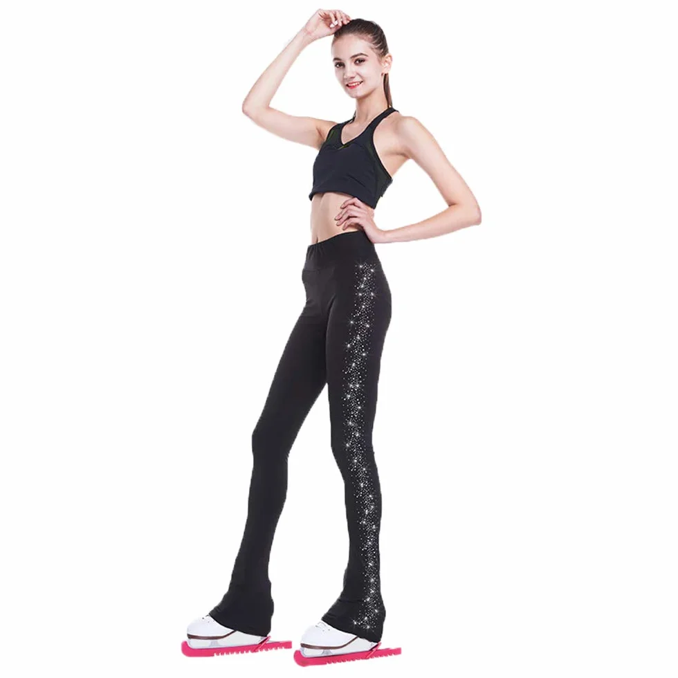 LIUHUO Pantalon de Patinage Artistique Filles Chaud Polaire Stretch Leggings
