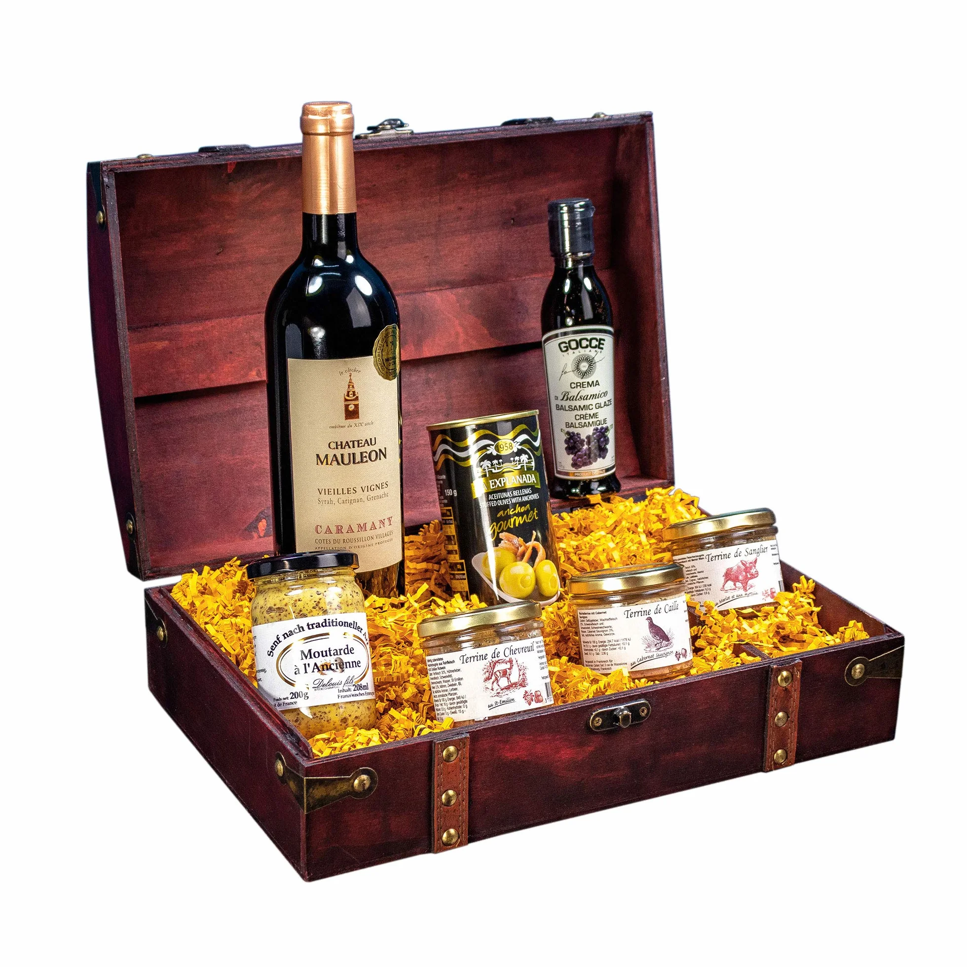 MonsterCadeaux Coffret Cadeau Gourmand de 7 Pièces, Épicerie Fine, Design de Coffre au Trésor