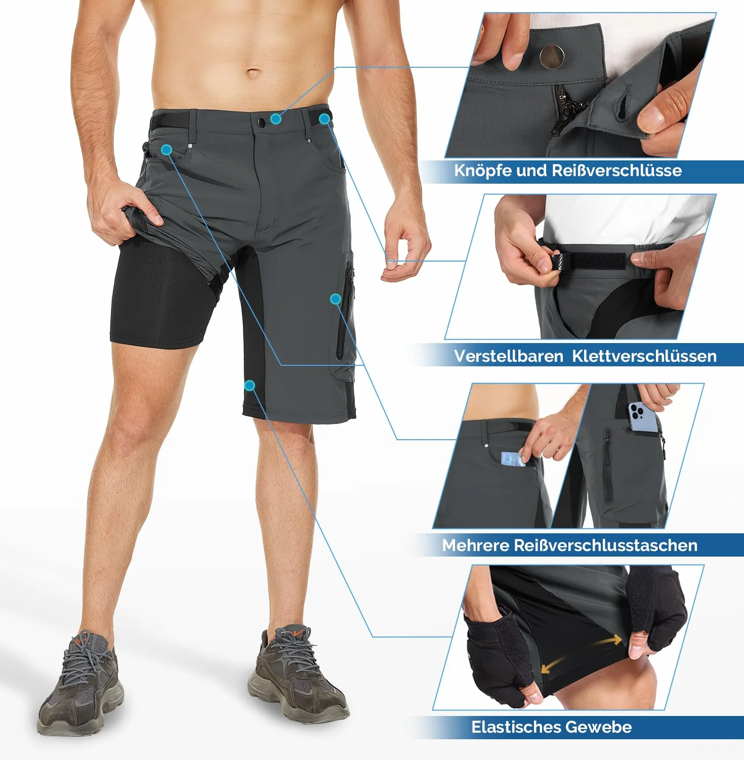 Cycorld Pantalon VTT Homme Séchage Rapide Rembourrage Siège Élastique Vélo