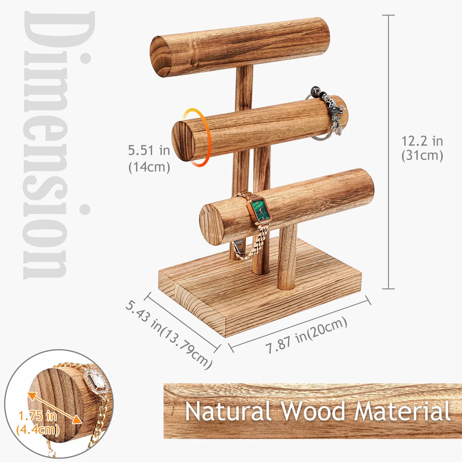 ProCase Porte Bracelet en Bois Détachable 3 Niveaux, Support Bracelet Naturel