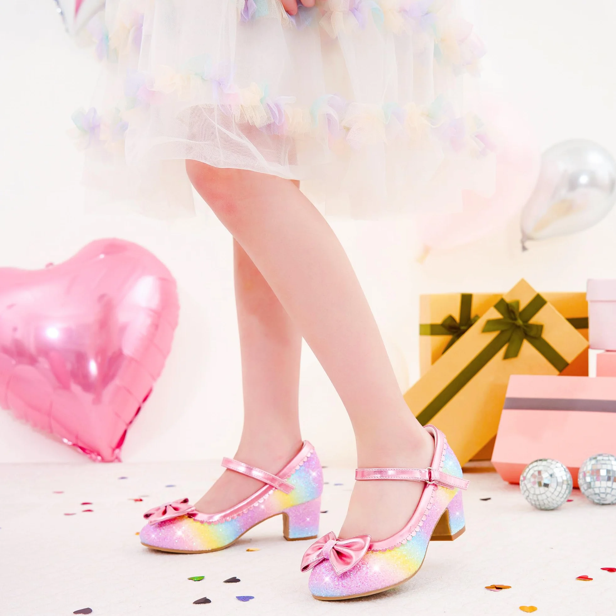 LAURMOSA Nœud Paillettes Chaussure Princesse Fille Mary Jane Talon Enfant Fête Cérémonie