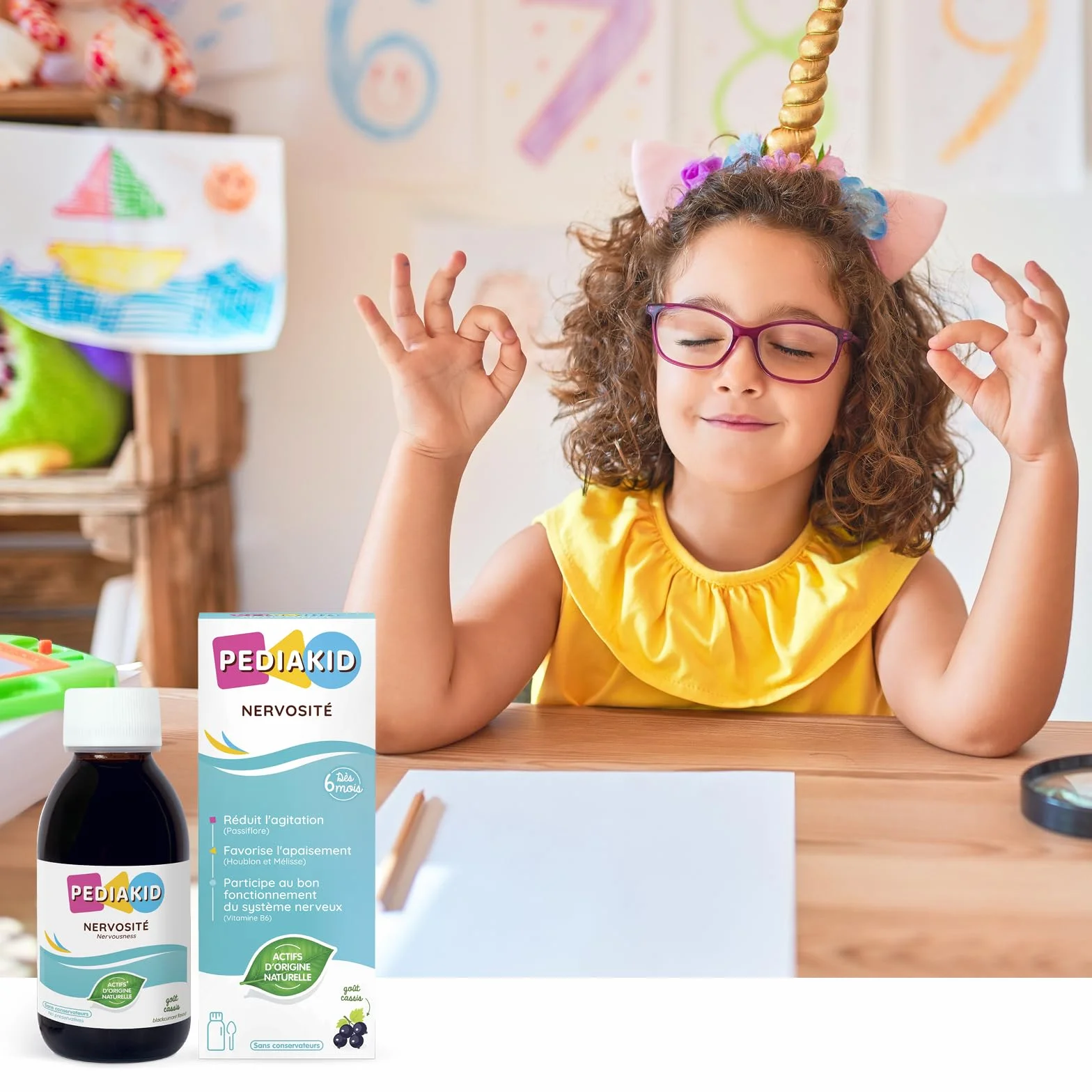 PEDIAKID - Sirop Nervosité - Complément alimentaire naturel - Formule exclusive au sirop d'Agave - Favorise l'apaisement & l'équilibre émotionnel - Réduit l'agitation - Goût Cassis - Flacon de 125 ml
