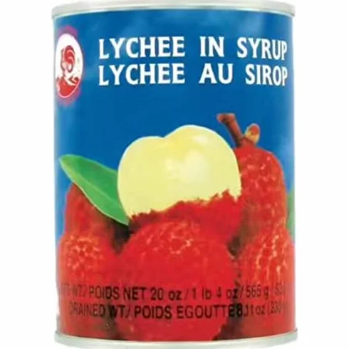 Litchi / Lychee thaïlandais au sirop en conserve - Marque Coq - Fruits exotiques - 565G (2 boîtes)