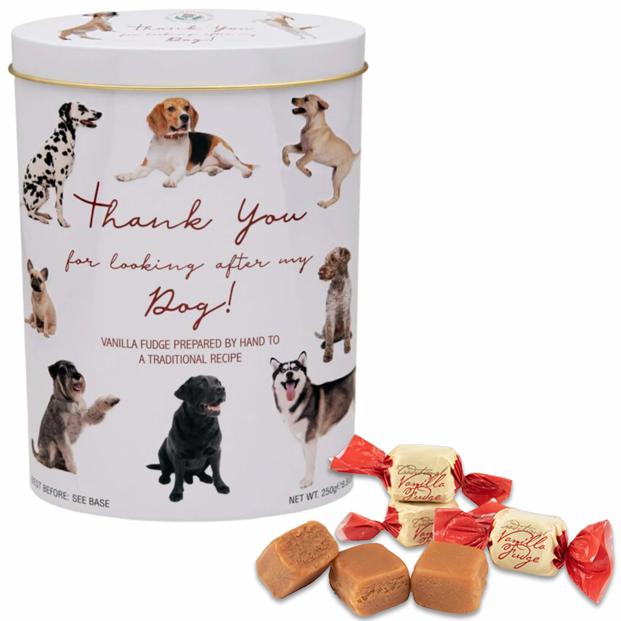 Gardiners of Scotland Ltd Thank You Dogs Embossed Tin Vanilla fudge 250 g