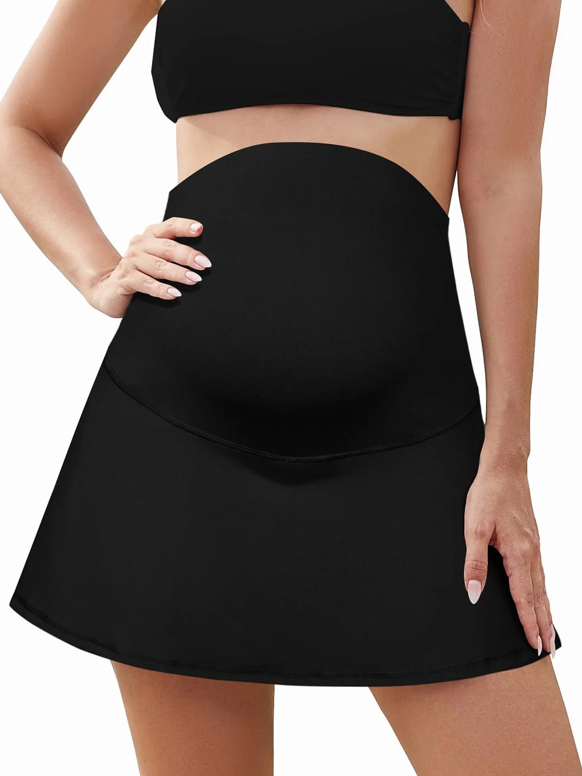 SHEKINI Maternité Jupe froncée Taille haute Jupe de sport sur le ventre