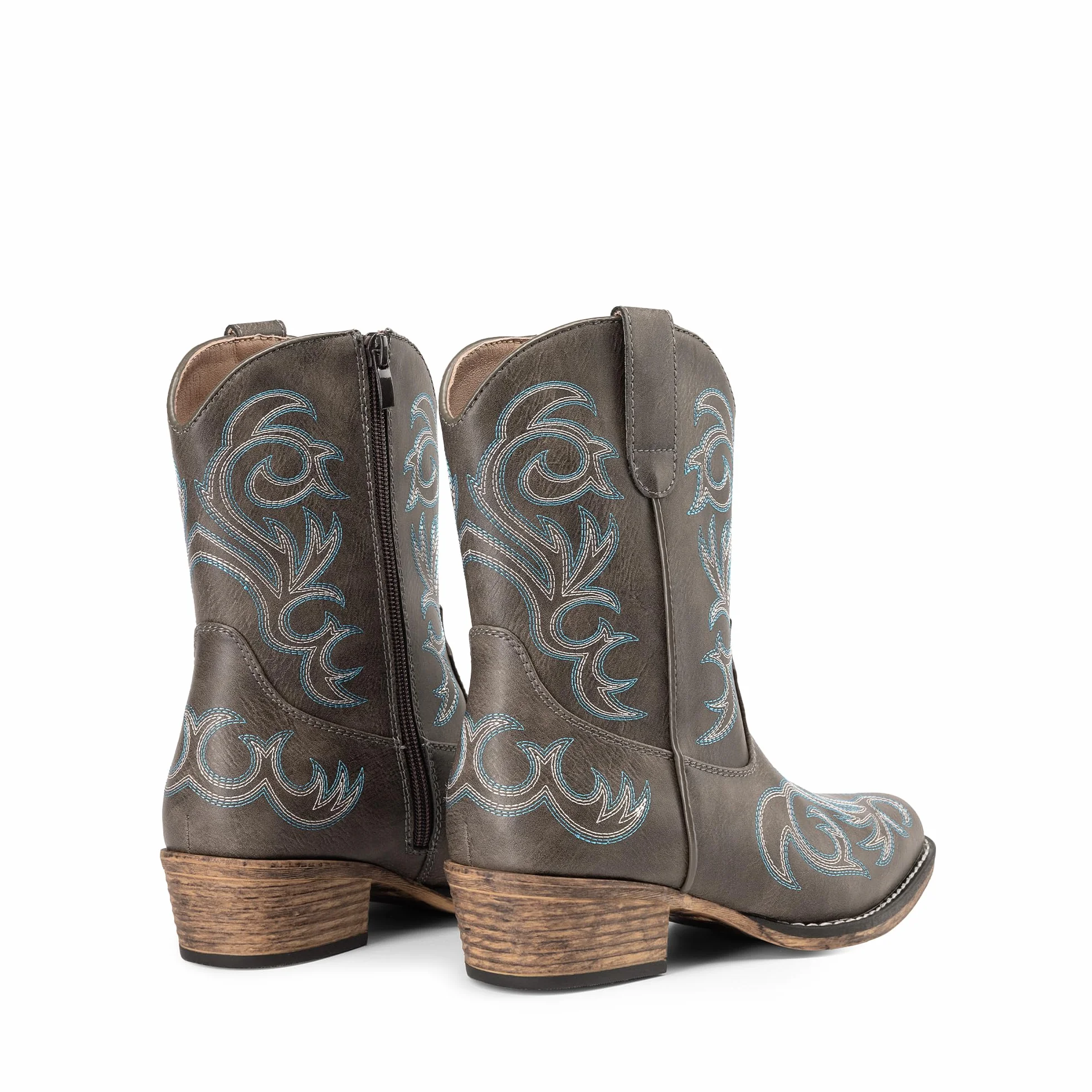 DREAM PAIRS Bottes Femme Western Courtes Bottines Cowboy Cowgirl Bout Carré Talon Large Fermeture Éclair