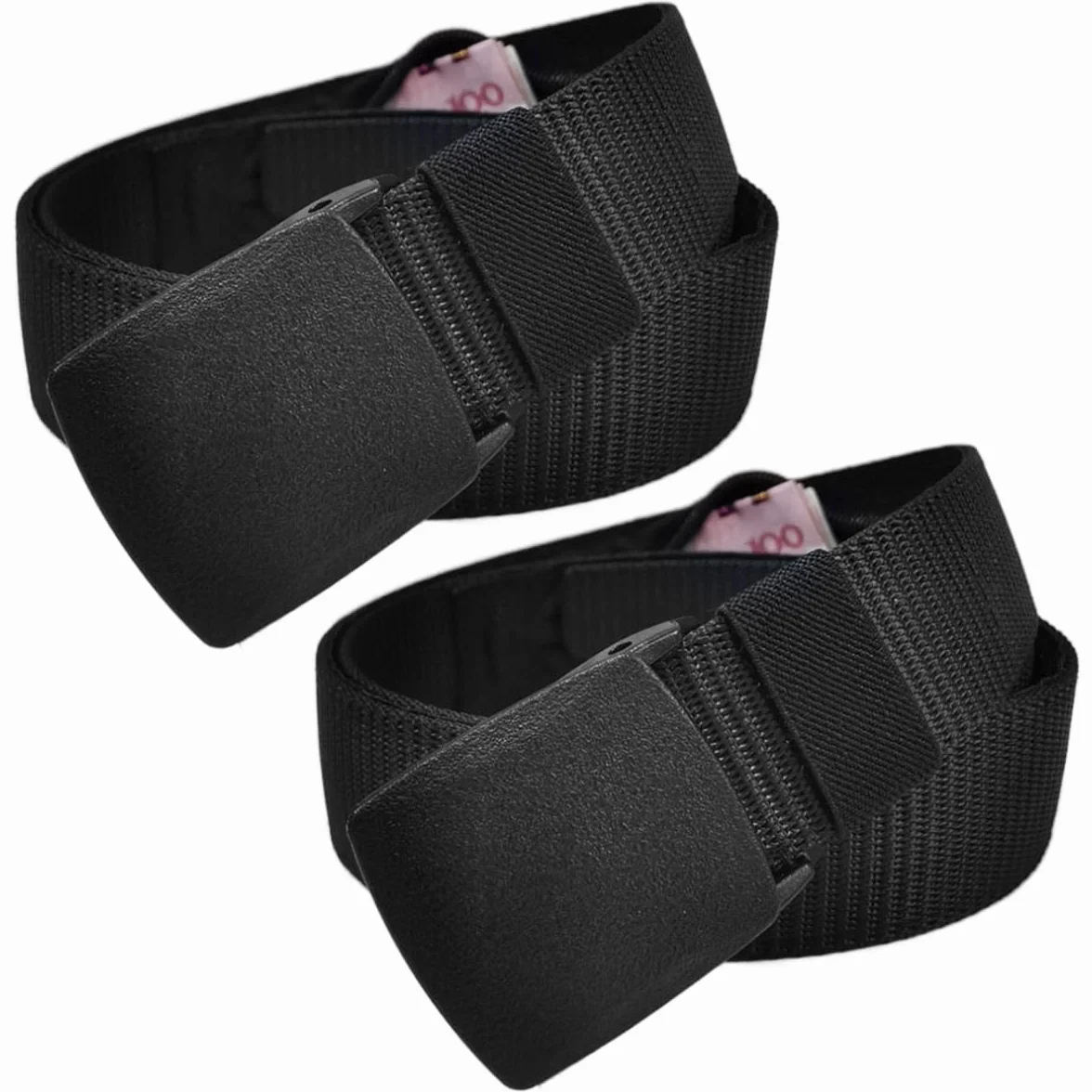 Ceinture de Voyage Porte-Monnaie Cachée Noir Nylon Réglable 120 x 3.8 cm
