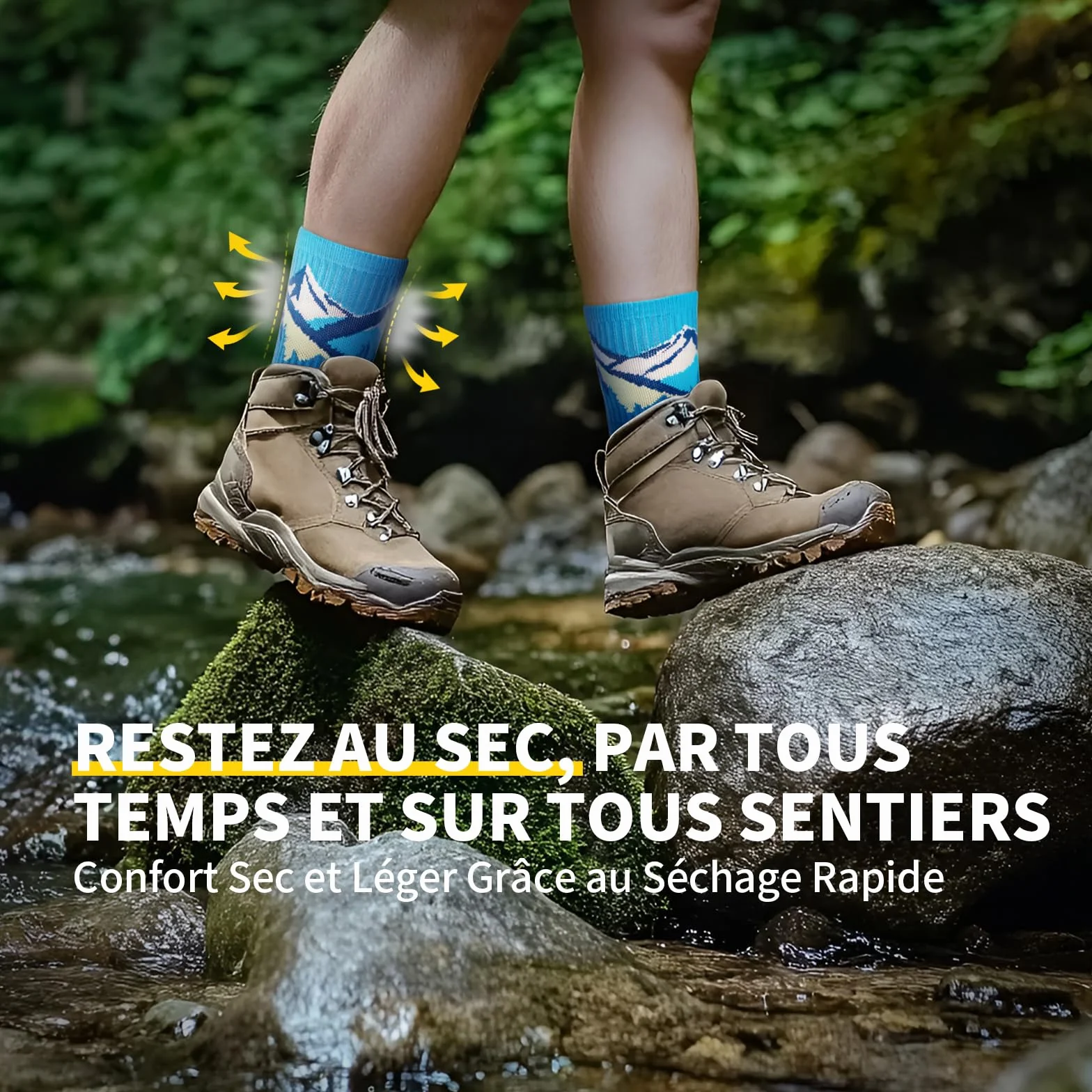 Chaussettes Randonnée Anti Ampoules Homme Femme en Mérinos Laine, Douces Respirant avec Rembourrage, 2 Paires