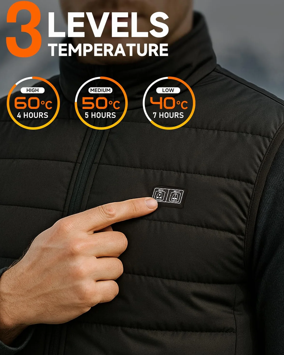 LABCOOL Veste Chauffante USB 12000mAh 5V 3 Niveaux 6 Zones Chauffantes Gilet Homme Femme
