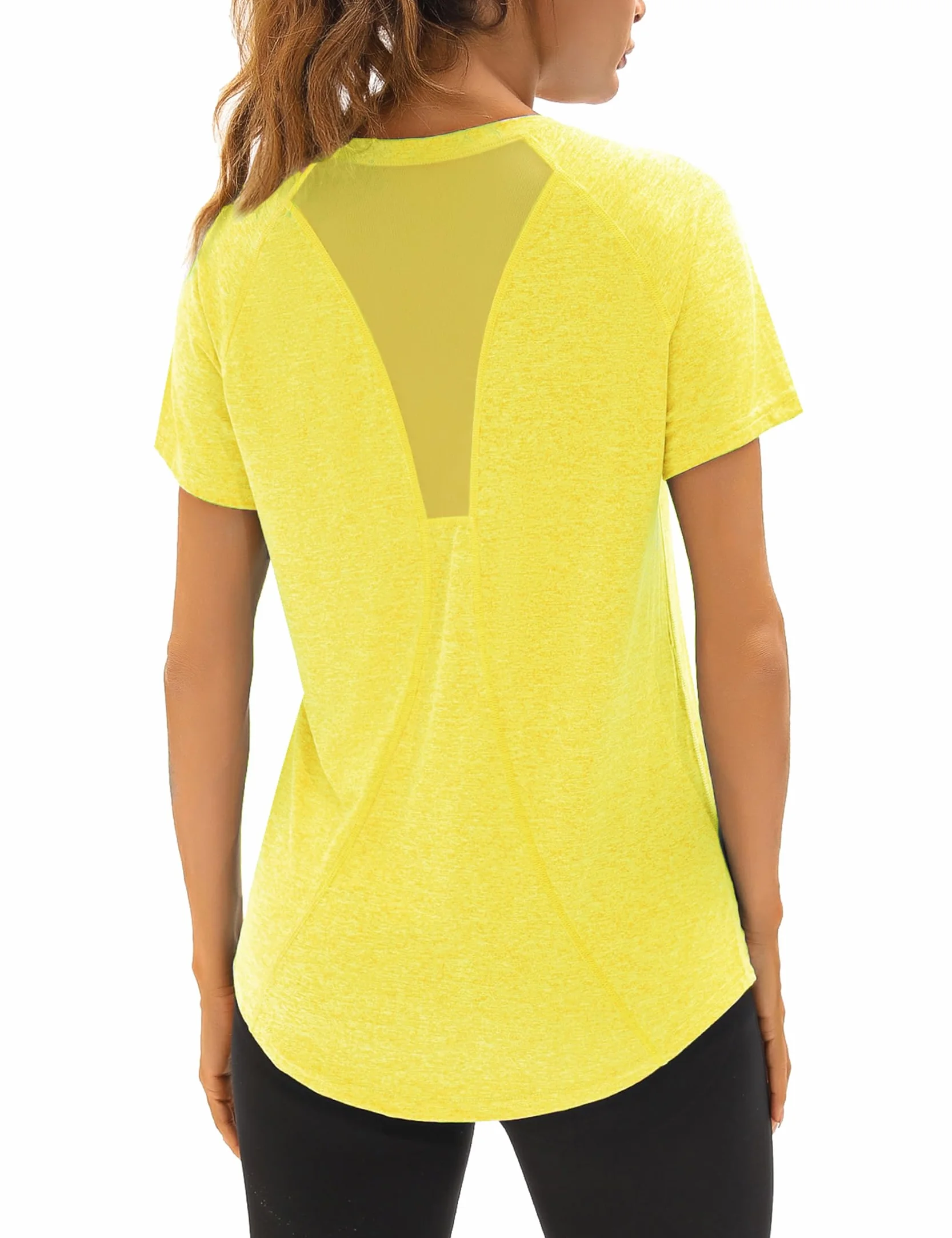 Tee Shirt Sport Femme Manches Courtes Col V T-Shirt Running Fitness Pilates