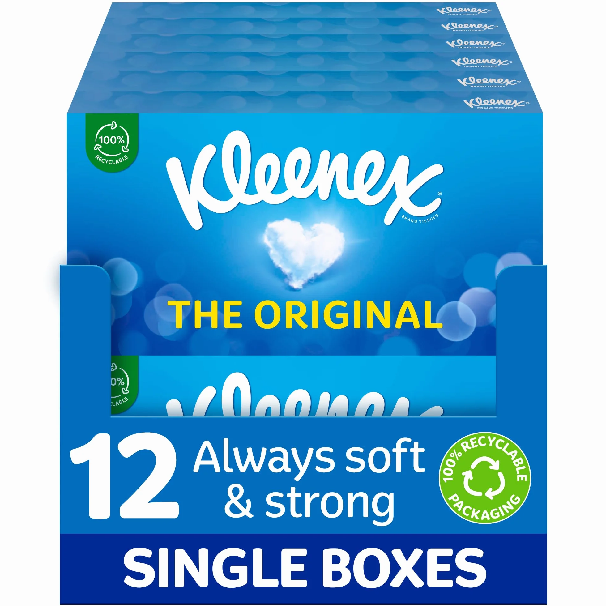 Kleenex Original Lot de 12 boîtes de mouchoirs pour le visage - Mouchoirs doux pour un usage quotidien - Doux pour la peau de votre famille avec une touche de coton