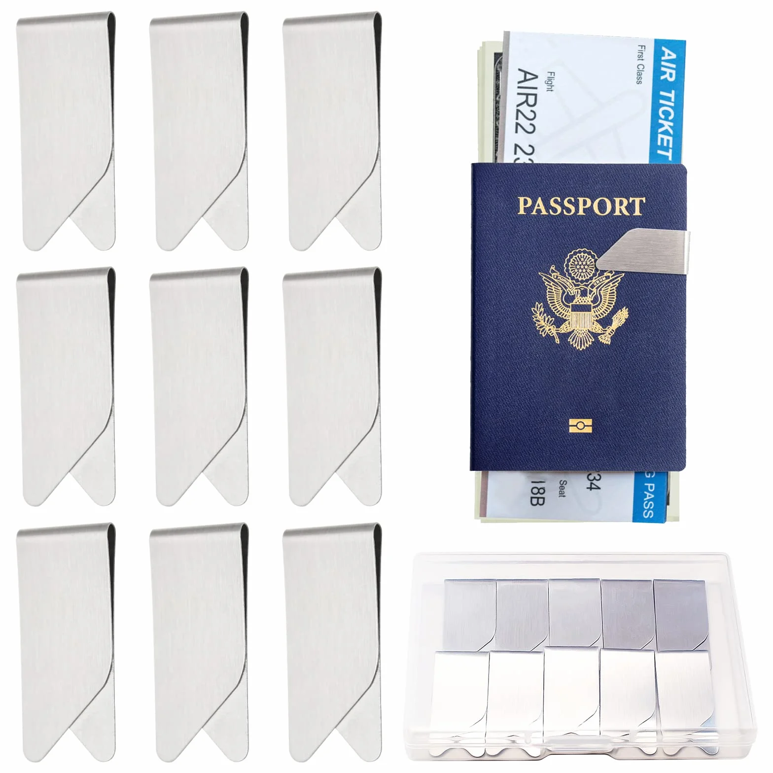 Pince à Billets Métal 10 Pièces pour Hommes Portefeuille avec Porte-cartes Argent
