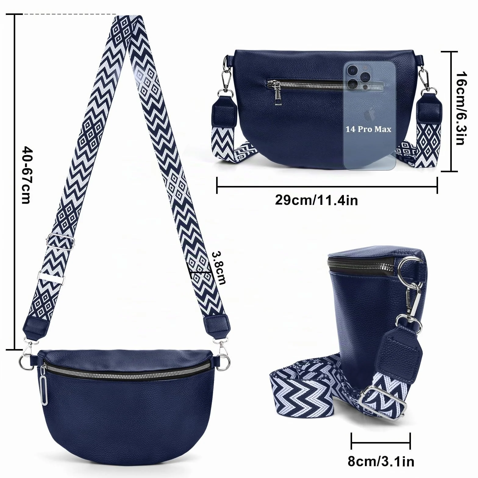 Sac Bandoulière Femme Chic Cuir Imperméable avec Sangle Large et Bandoulière Amovible