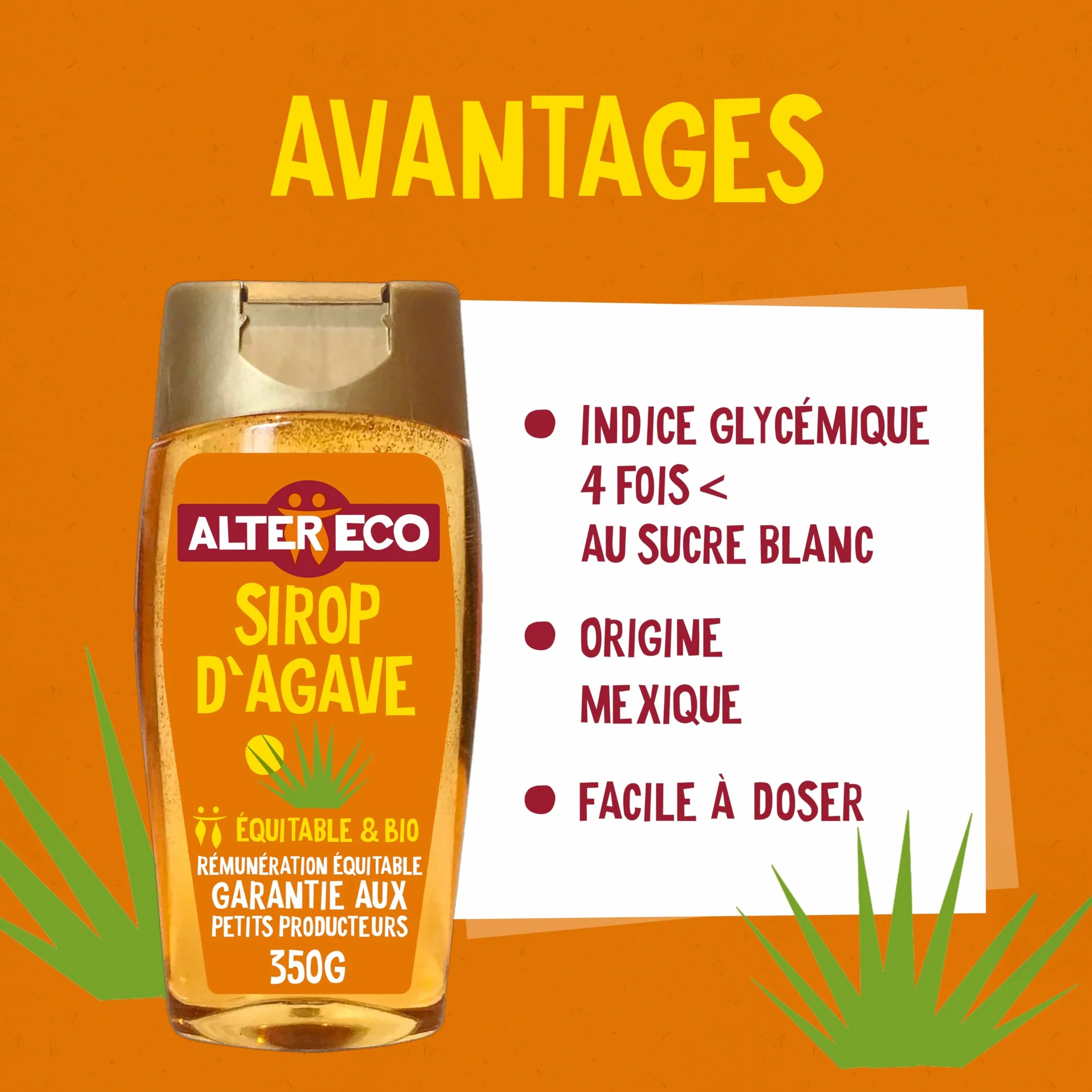 ALTER ECO - Sirop Agave Bio - Sucre d'Origine Naturelle (Fructose) - Non Raffiné - Haut Pouvoir Sucrant - 350 g