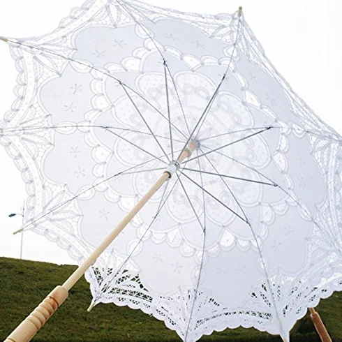 Ombrelle de mariage victorienne avec broderie en dentelle Blanc 80 cm