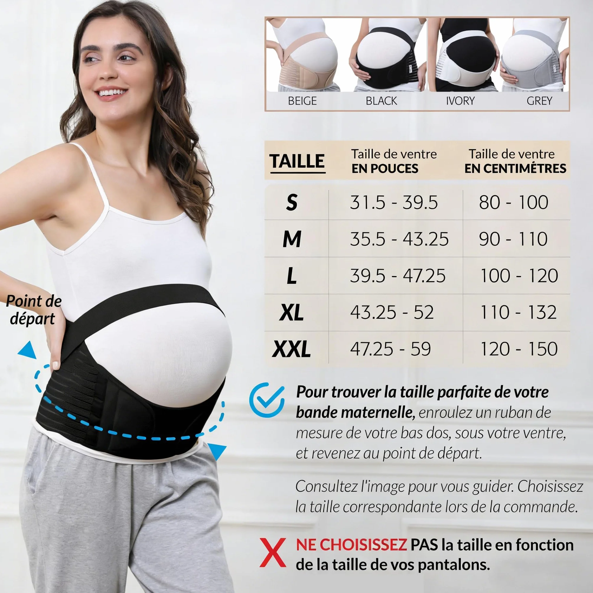 NEOtech Care Ceinture de grossesse Support lombaire et soutien abdominal pour femme enceinte Noire Taille M
