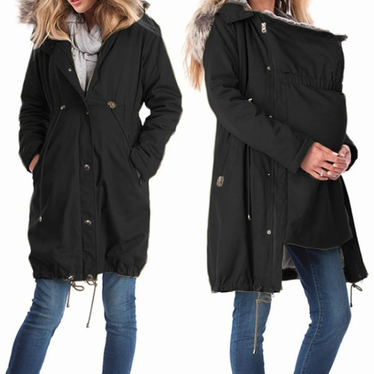 Manteau d'hiver en polaire pour enfant avec col à capuche - Grossesse automne/hiver