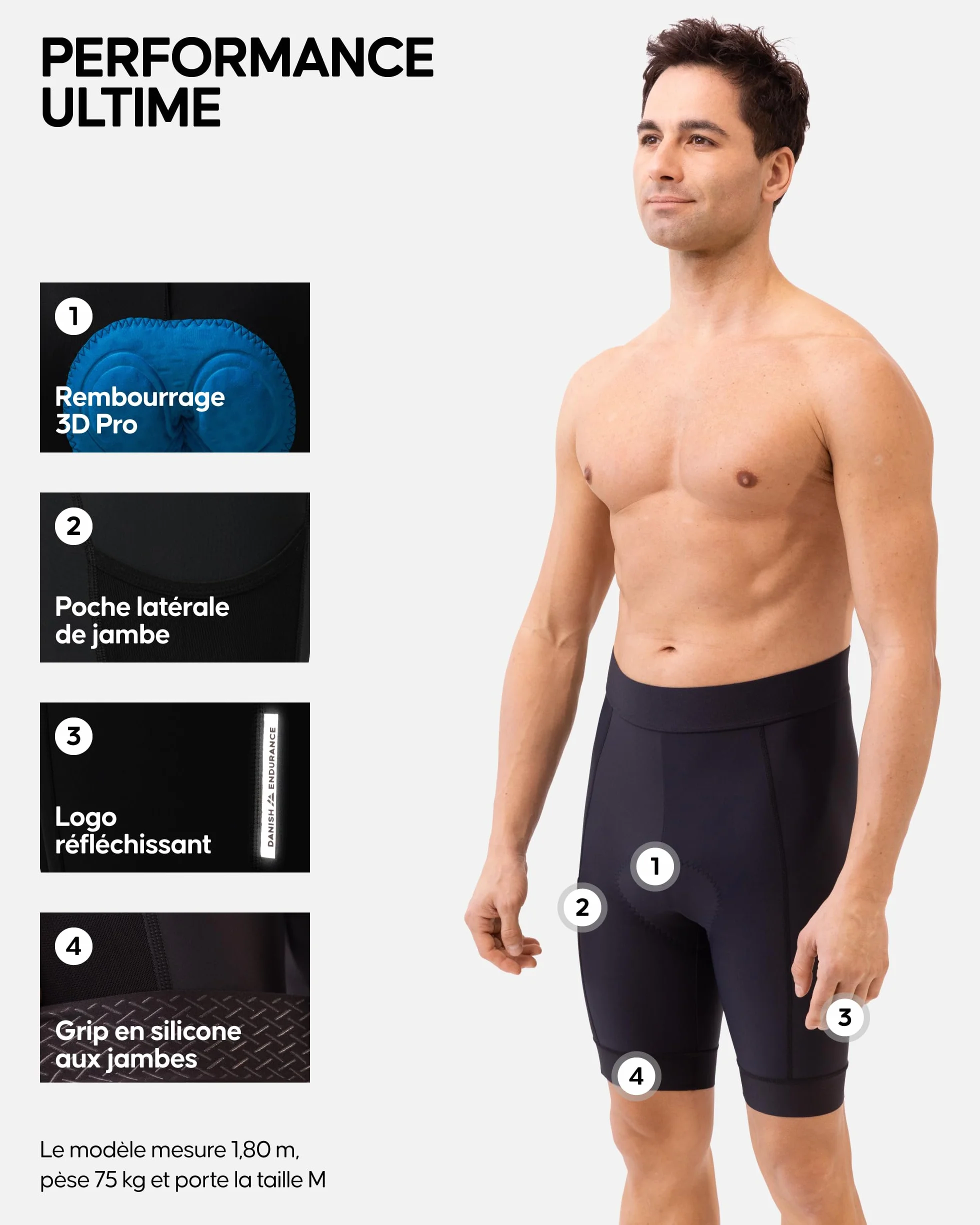 DANISH ENDURANCE Cuissard Vélo Homme Rembourrage 3D Short Cyclisme Respirant Élastique